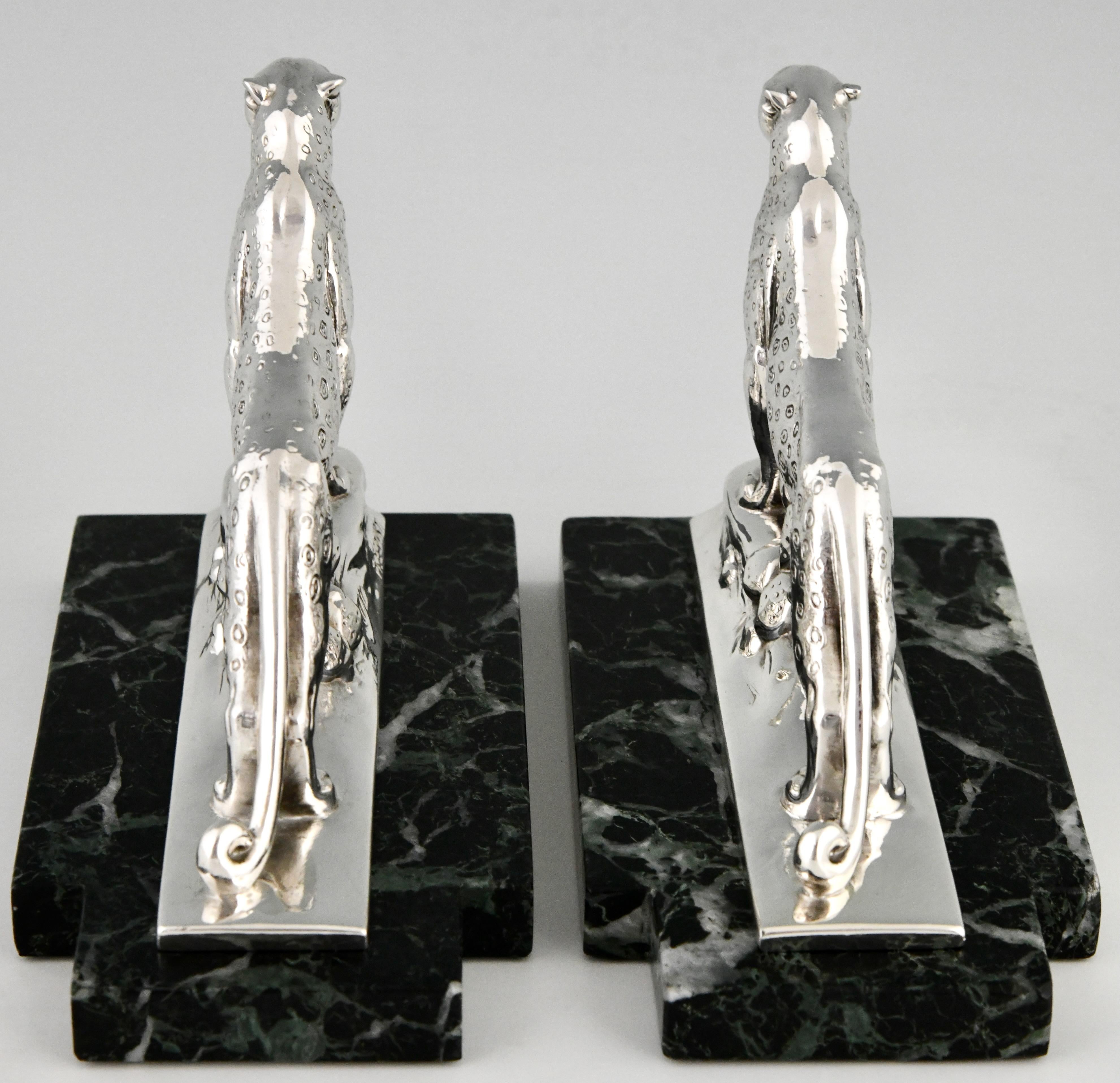 French Art Deco Silvered Panther Bookends Maurice Frecourt, France, 1930 For Sale