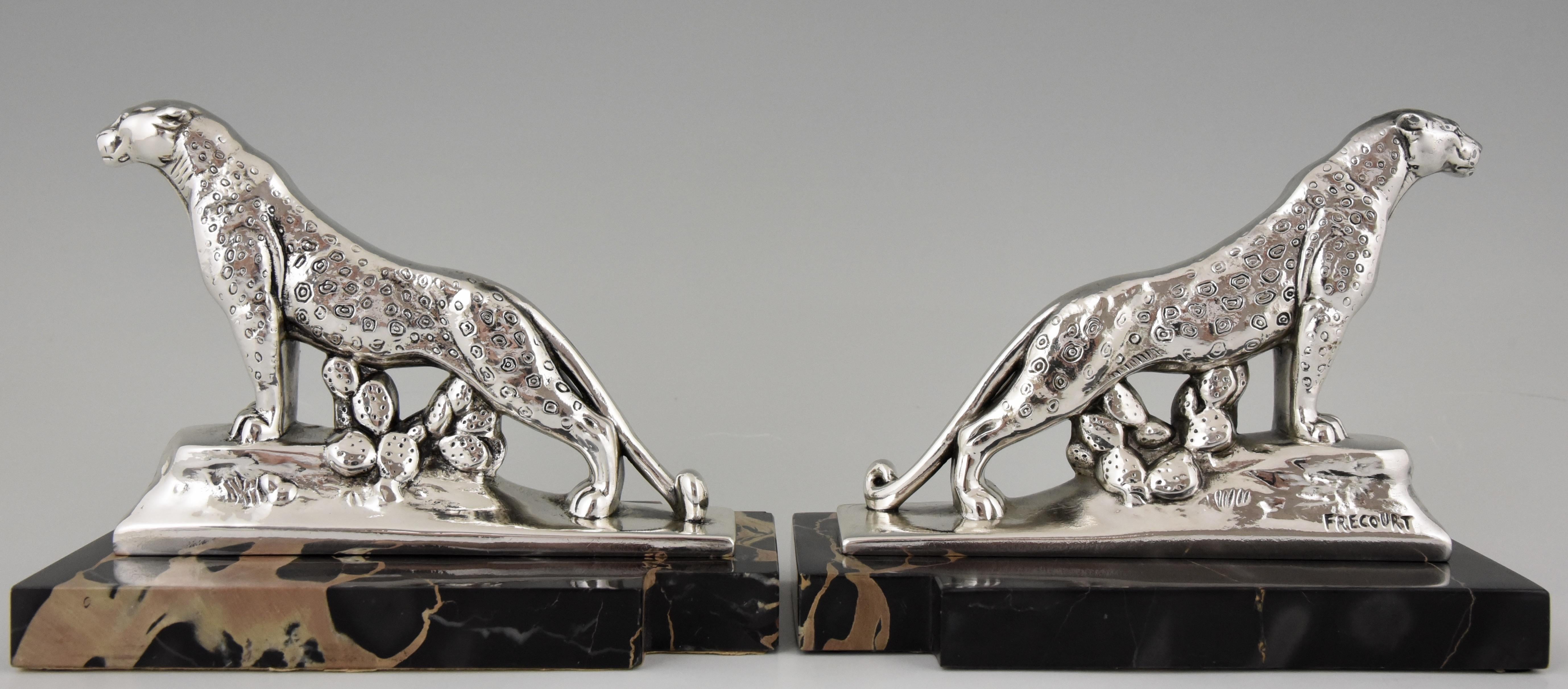 Art Deco Silvered Panther Bookends Maurice Frecourt, France, 1930 In Good Condition In Antwerp, BE