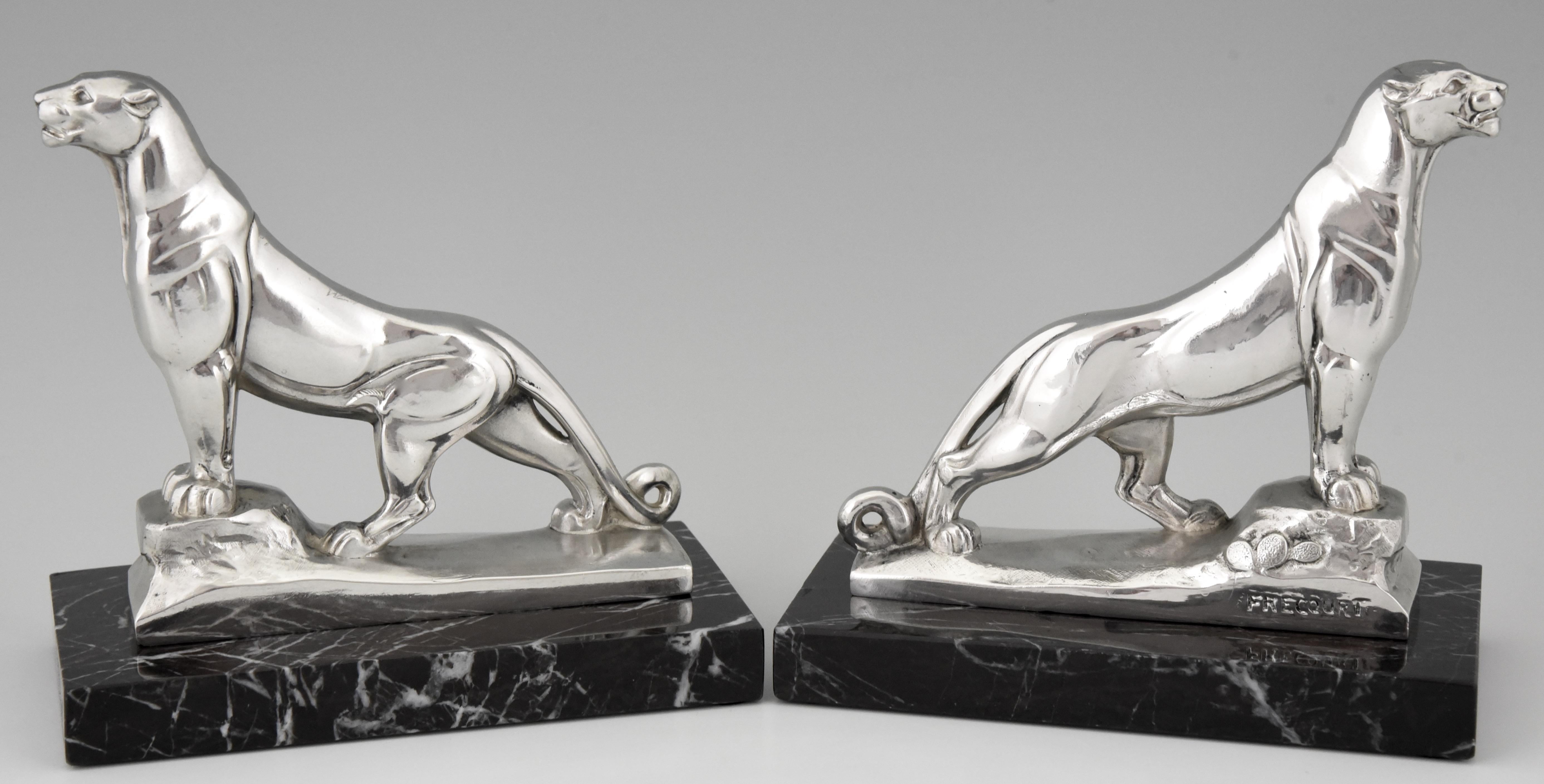 Art Deco Silvered Panther Bookends Maurice Frecourt, France, 1930 In Good Condition In Antwerp, BE
