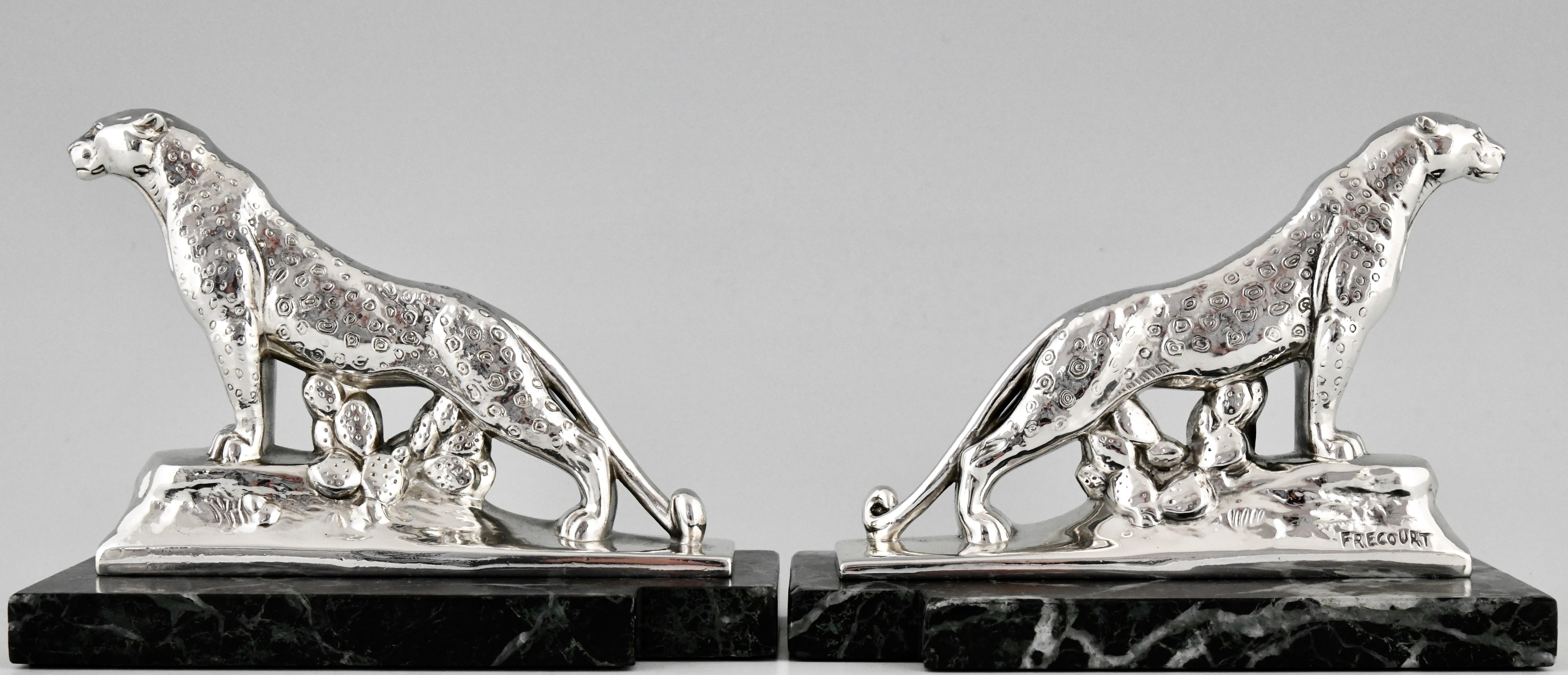 Art Deco Silvered Panther Bookends Maurice Frecourt, France, 1930 In Good Condition For Sale In Antwerp, BE