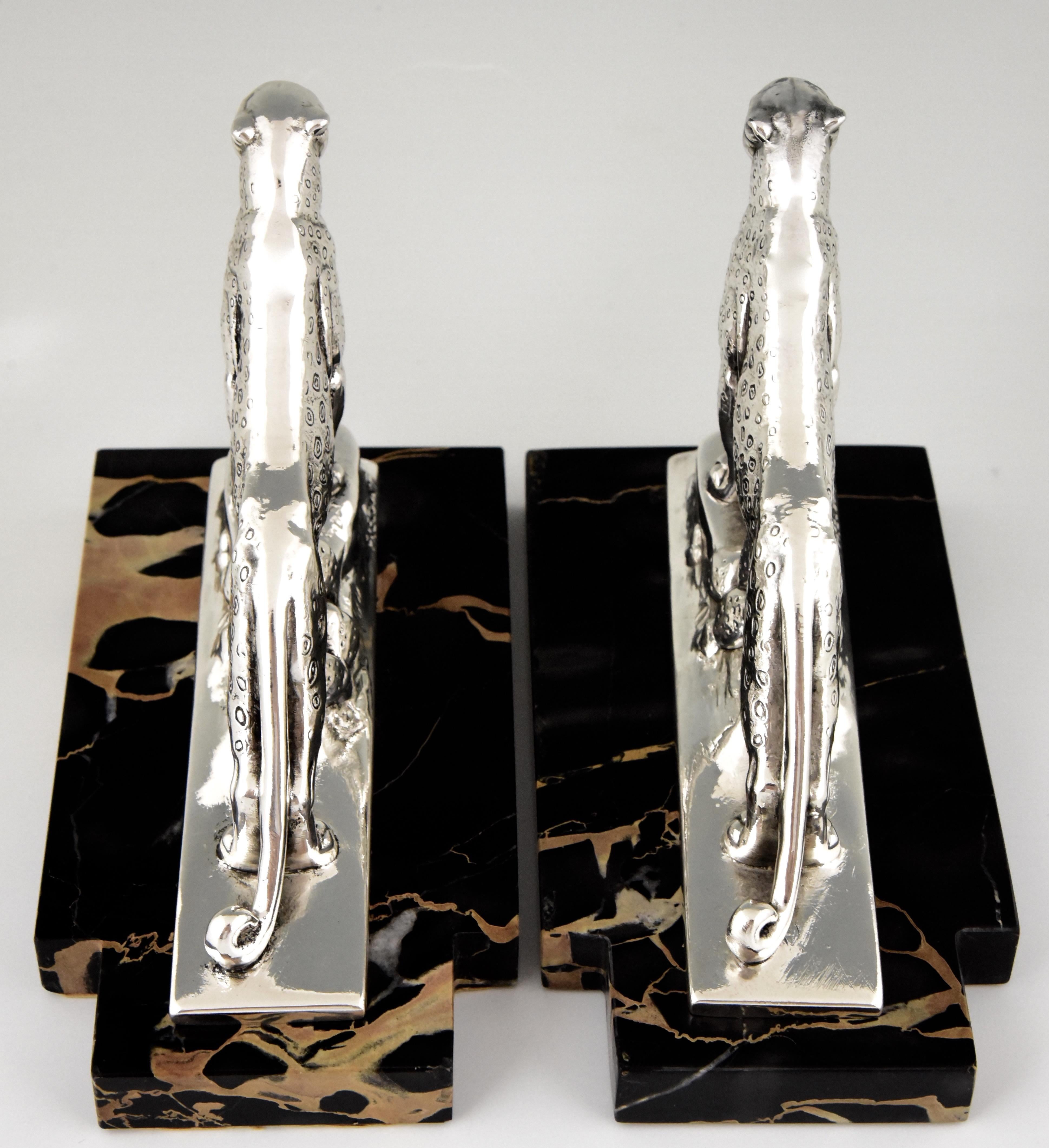 20th Century Art Deco Silvered Panther Bookends Maurice Frecourt, France, 1930