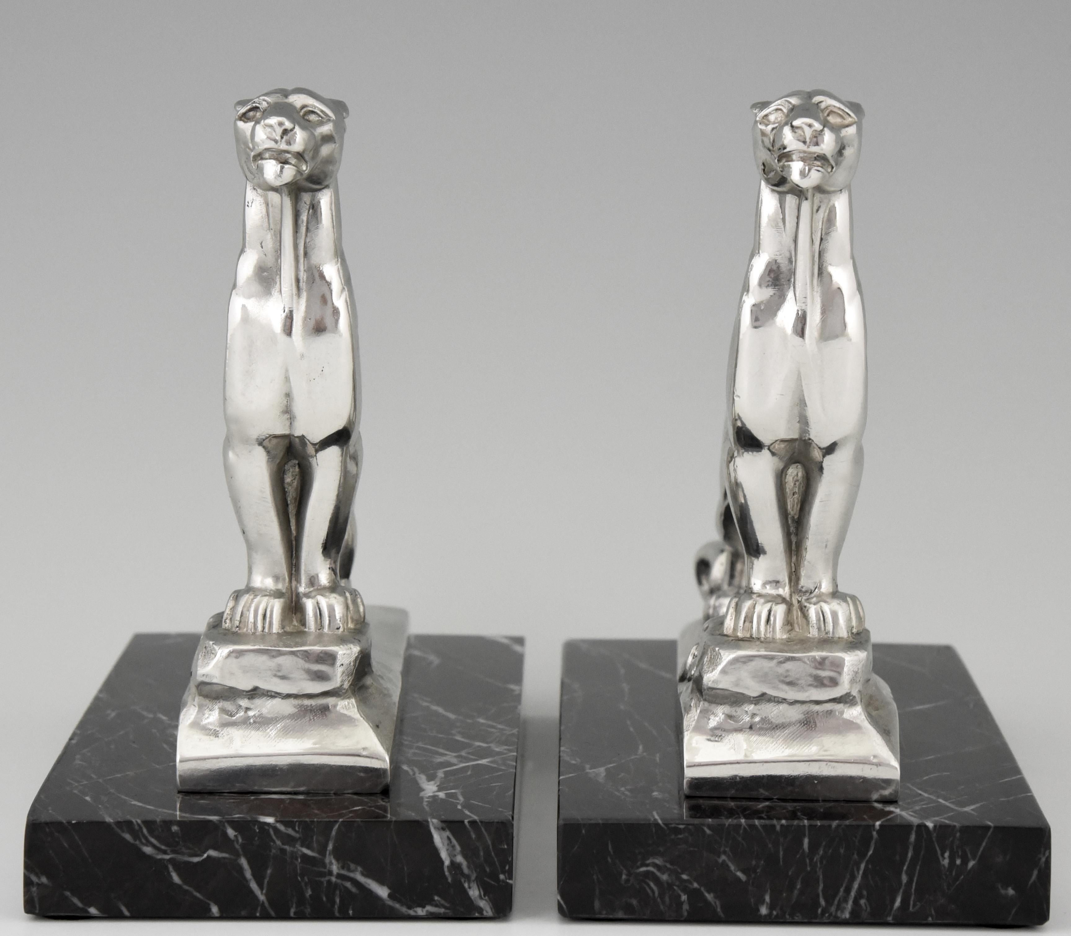 20th Century Art Deco Silvered Panther Bookends Maurice Frecourt, France, 1930