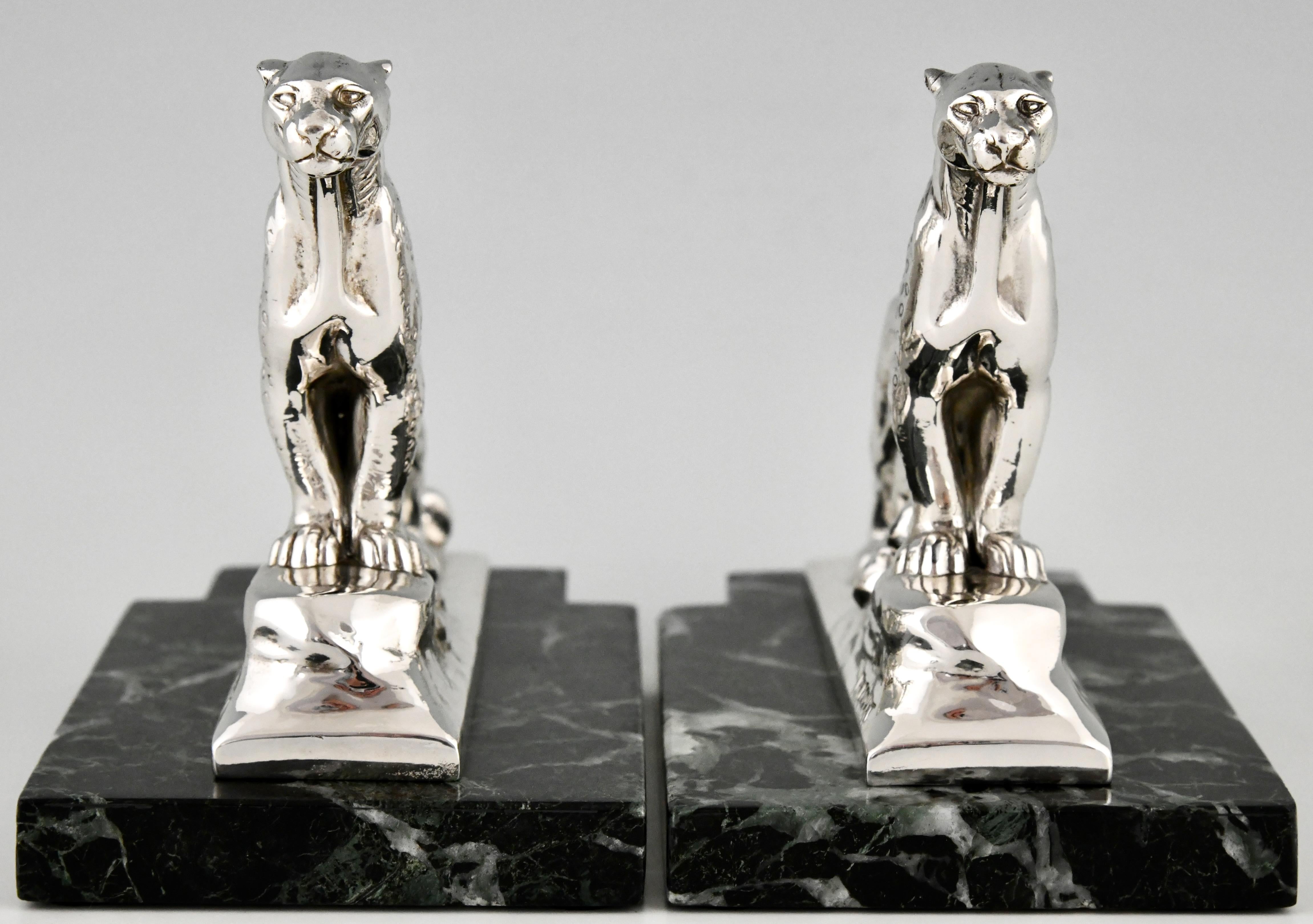 Mid-20th Century Art Deco Silvered Panther Bookends Maurice Frecourt, France, 1930 For Sale