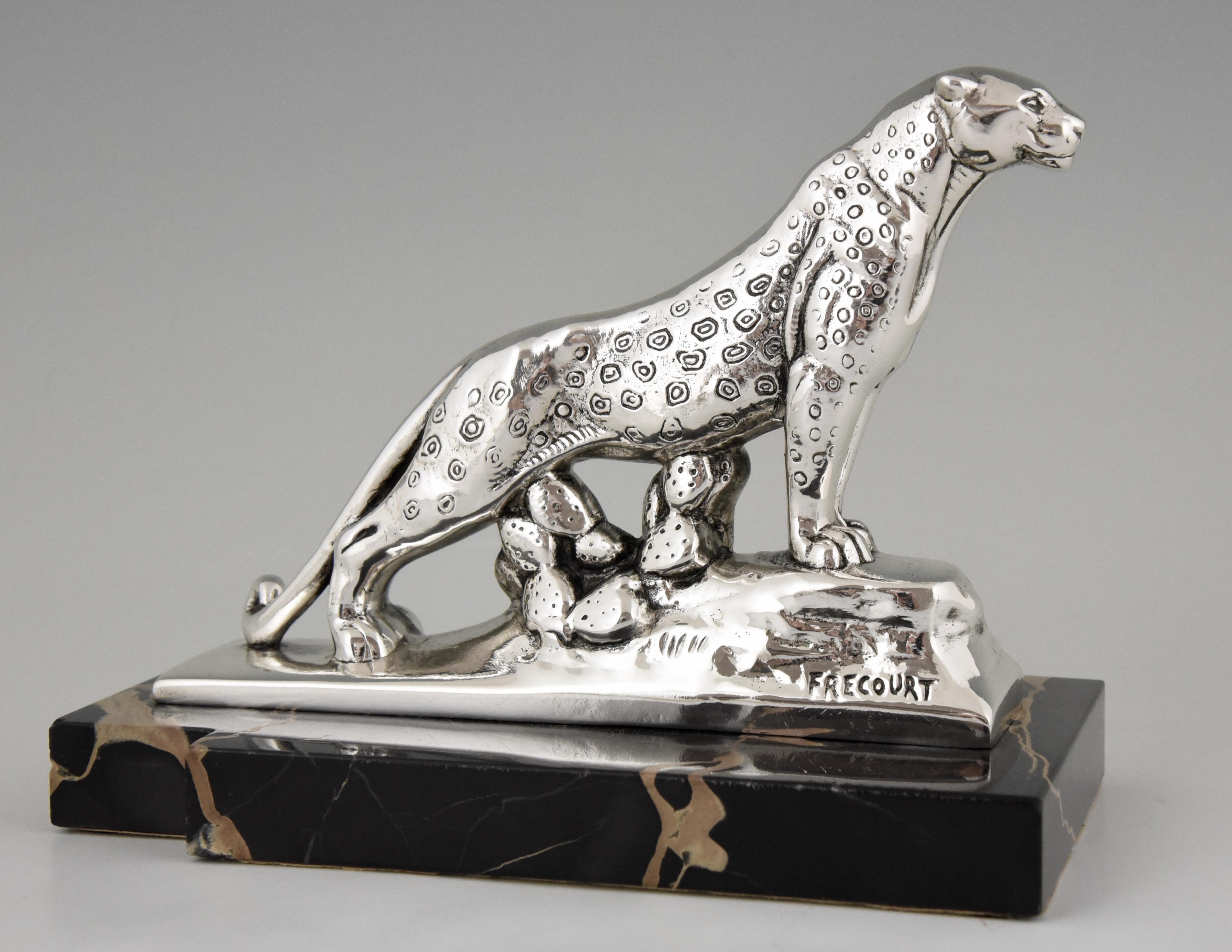 Metal Art Deco Silvered Panther Bookends Maurice Frecourt, France, 1930