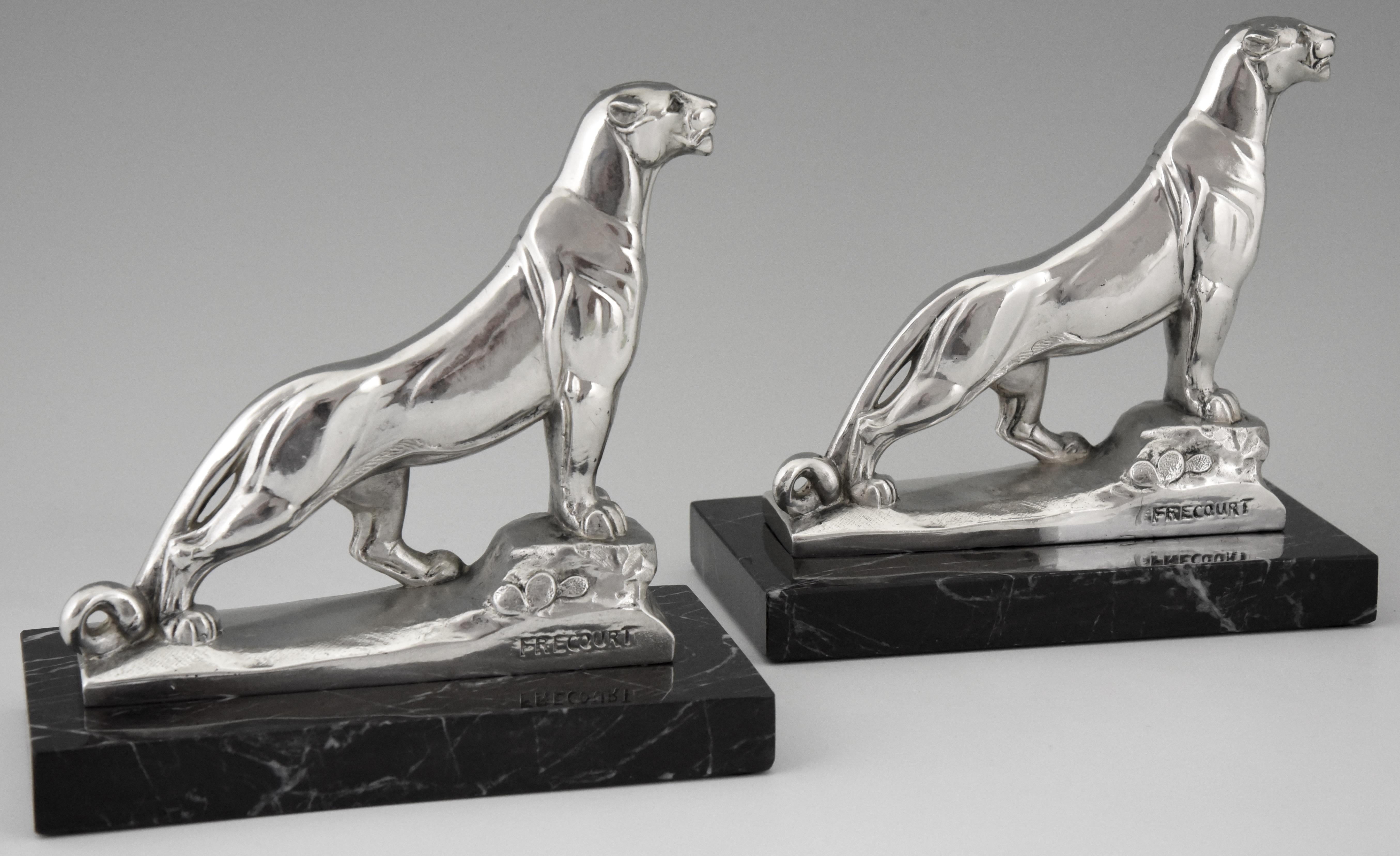 Metal Art Deco Silvered Panther Bookends Maurice Frecourt, France, 1930