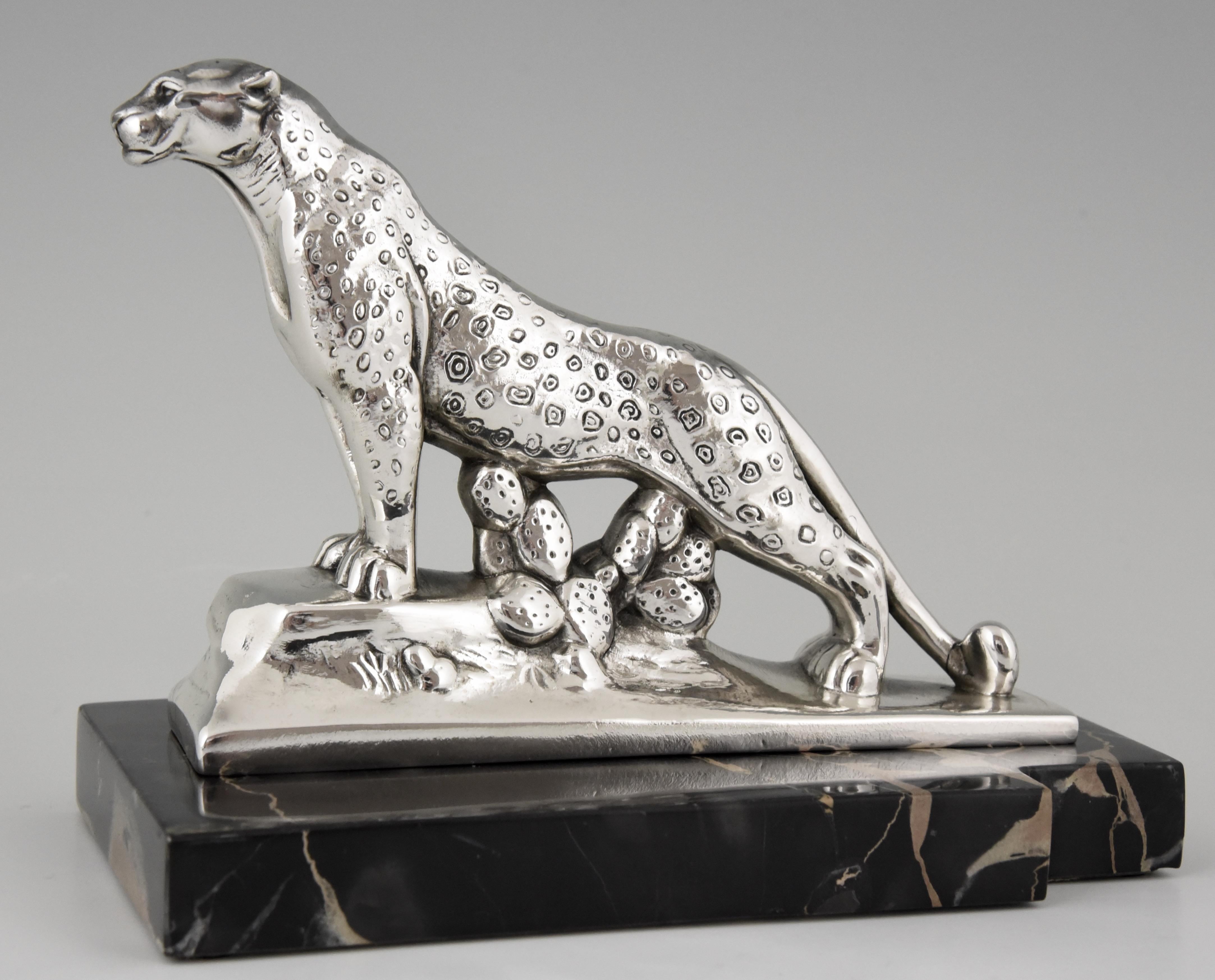 Art Deco Silvered Panther Bookends Maurice Frecourt, France, 1930 1