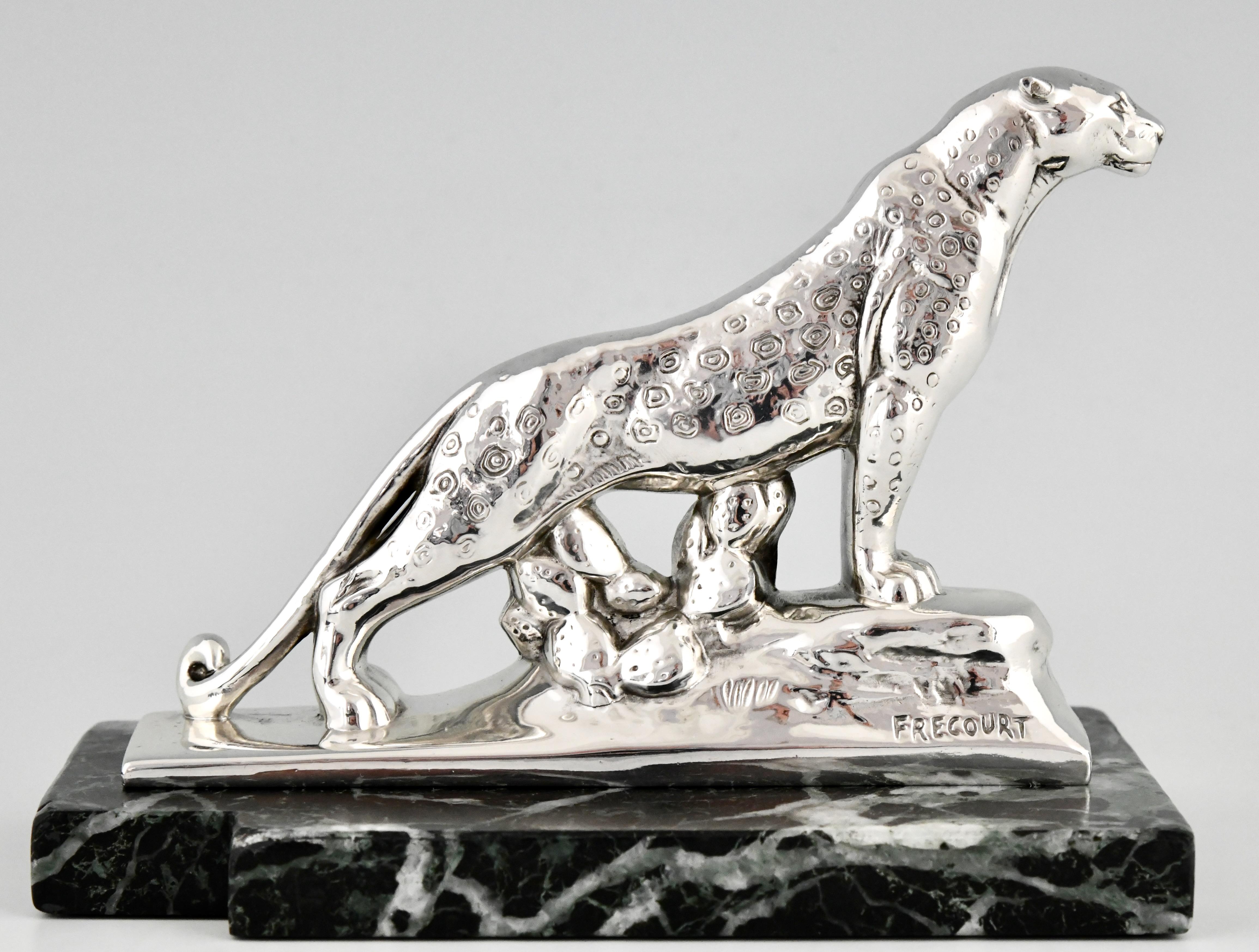 Art Deco Silvered Panther Bookends Maurice Frecourt, France, 1930 For Sale 1