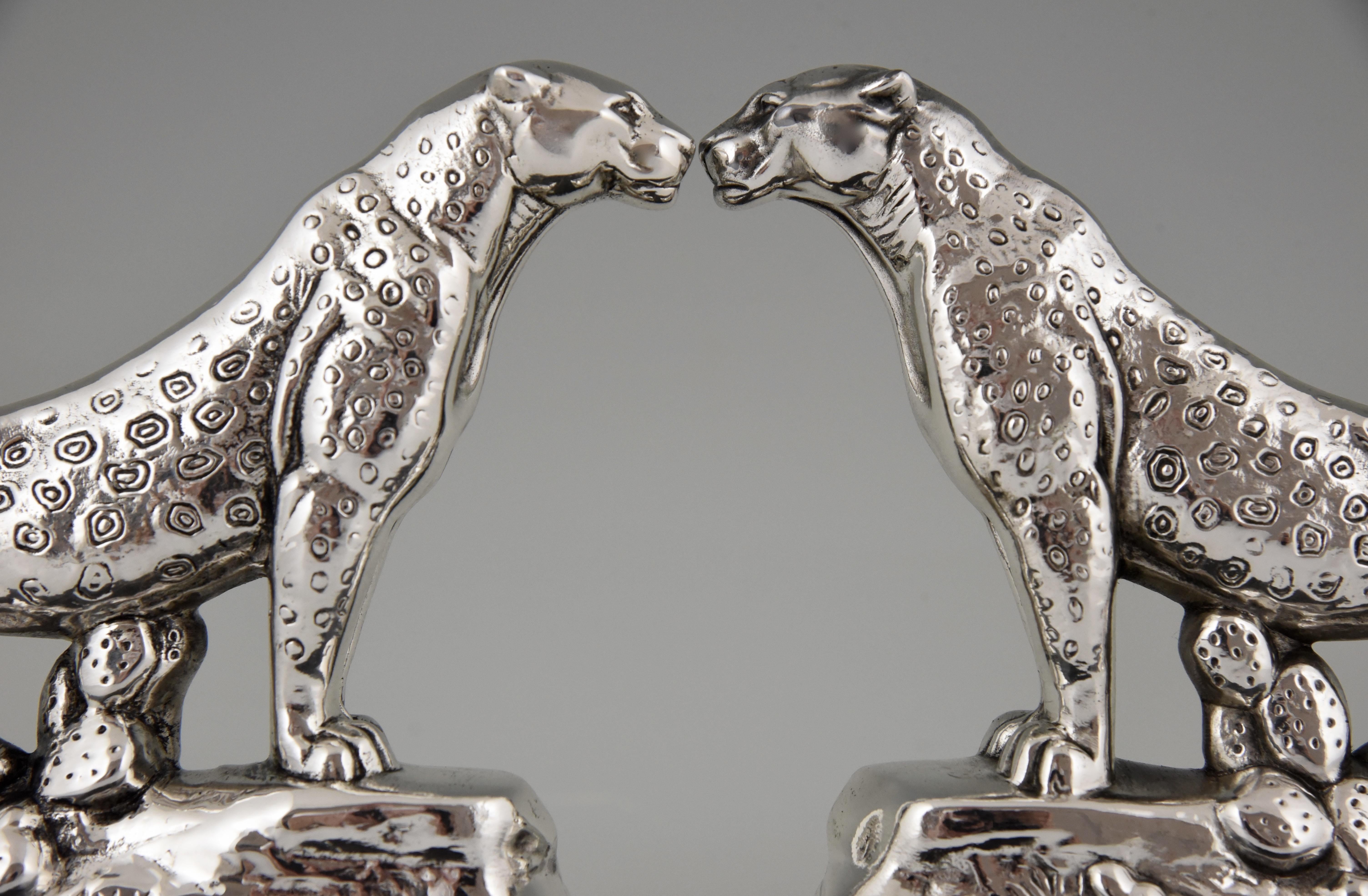 Art Deco Silvered Panther Bookends Maurice Frecourt, France, 1930 2