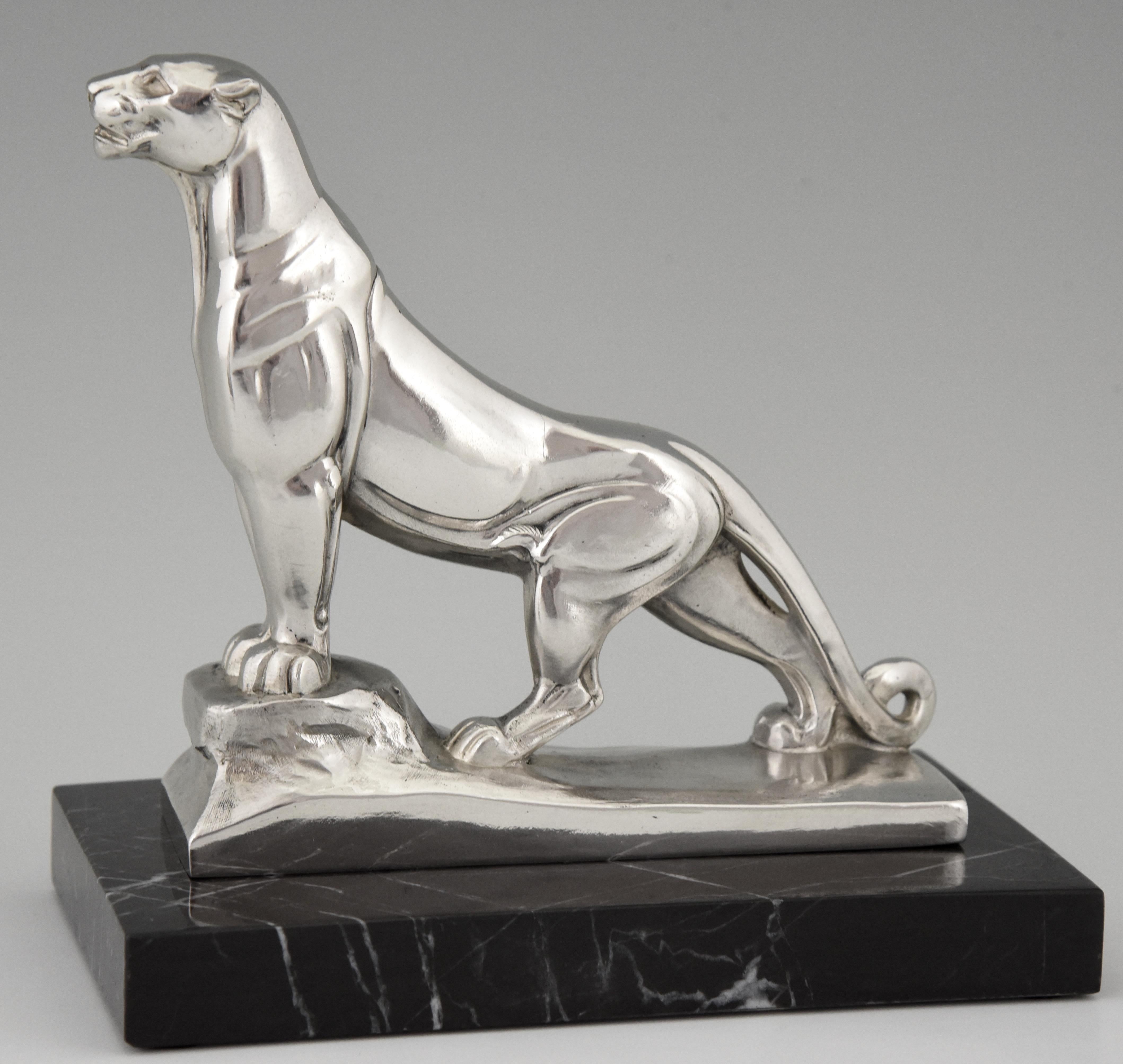 Art Deco Silvered Panther Bookends Maurice Frecourt, France, 1930 2