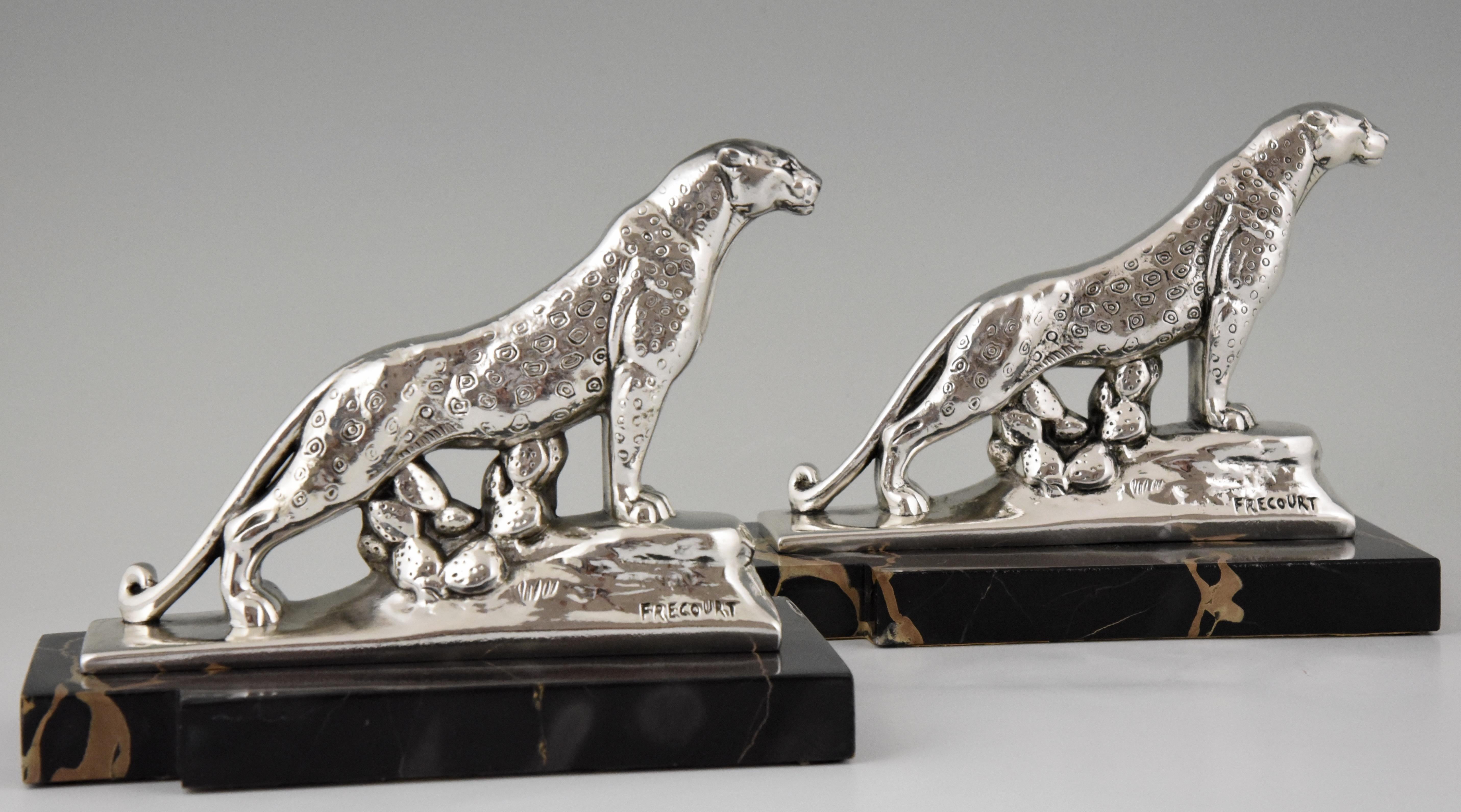 Art Deco Silvered Panther Bookends Maurice Frecourt, France, 1930 3