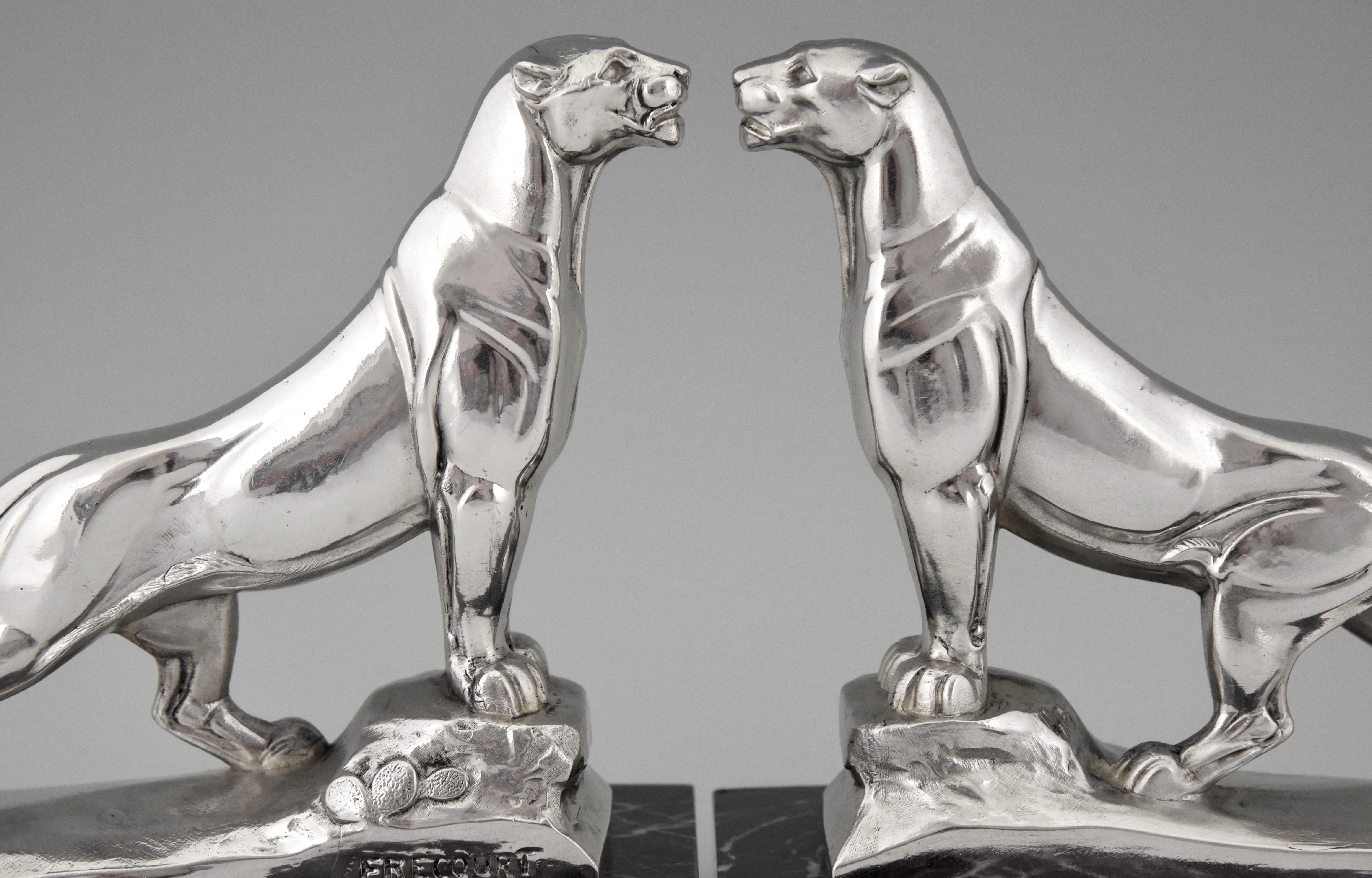 Art Deco Silvered Panther Bookends Maurice Frecourt, France, 1930 3