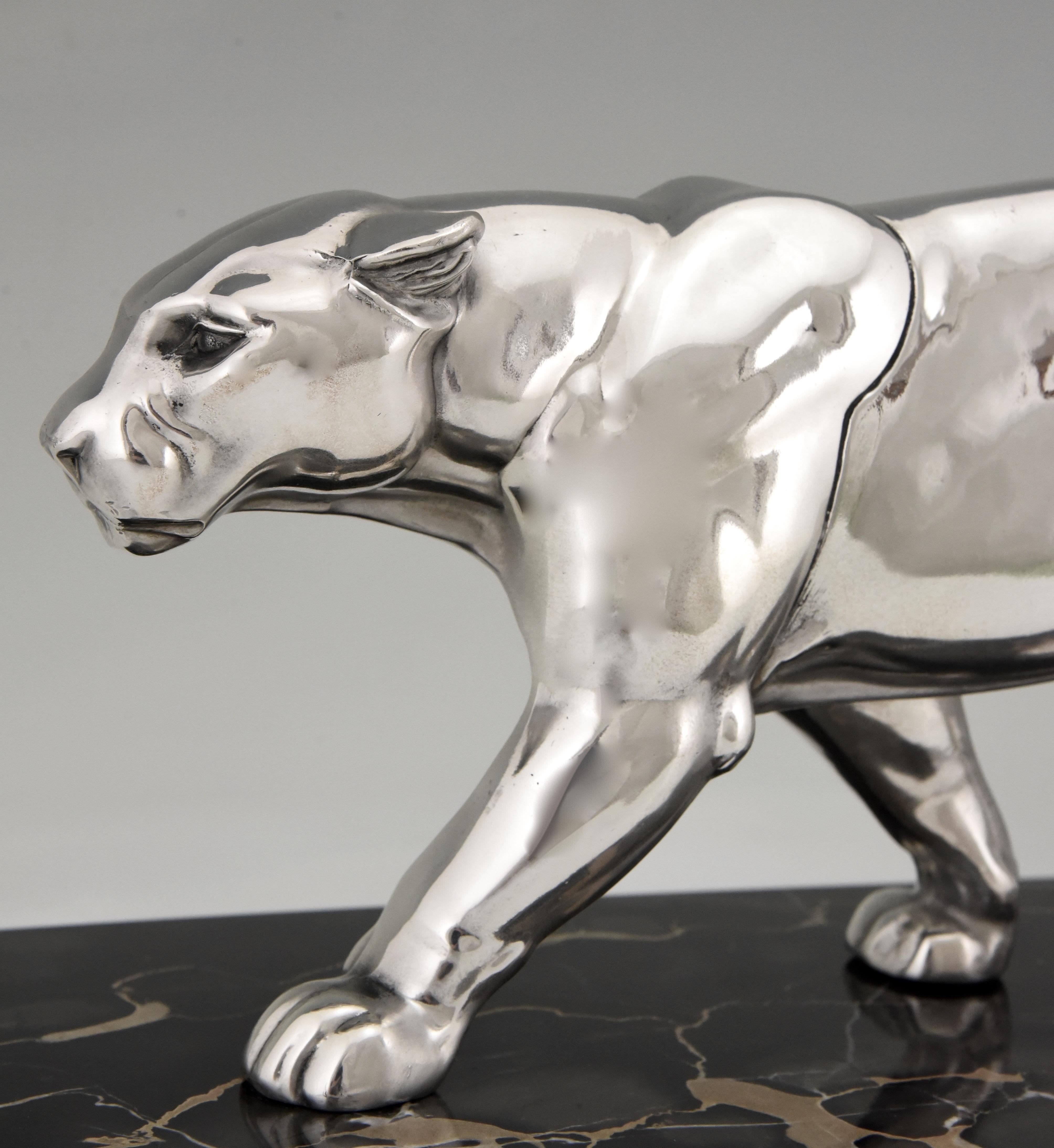 Art Deco Silvered Panther Sculpture Alexandre Ouline, France, 1930 4