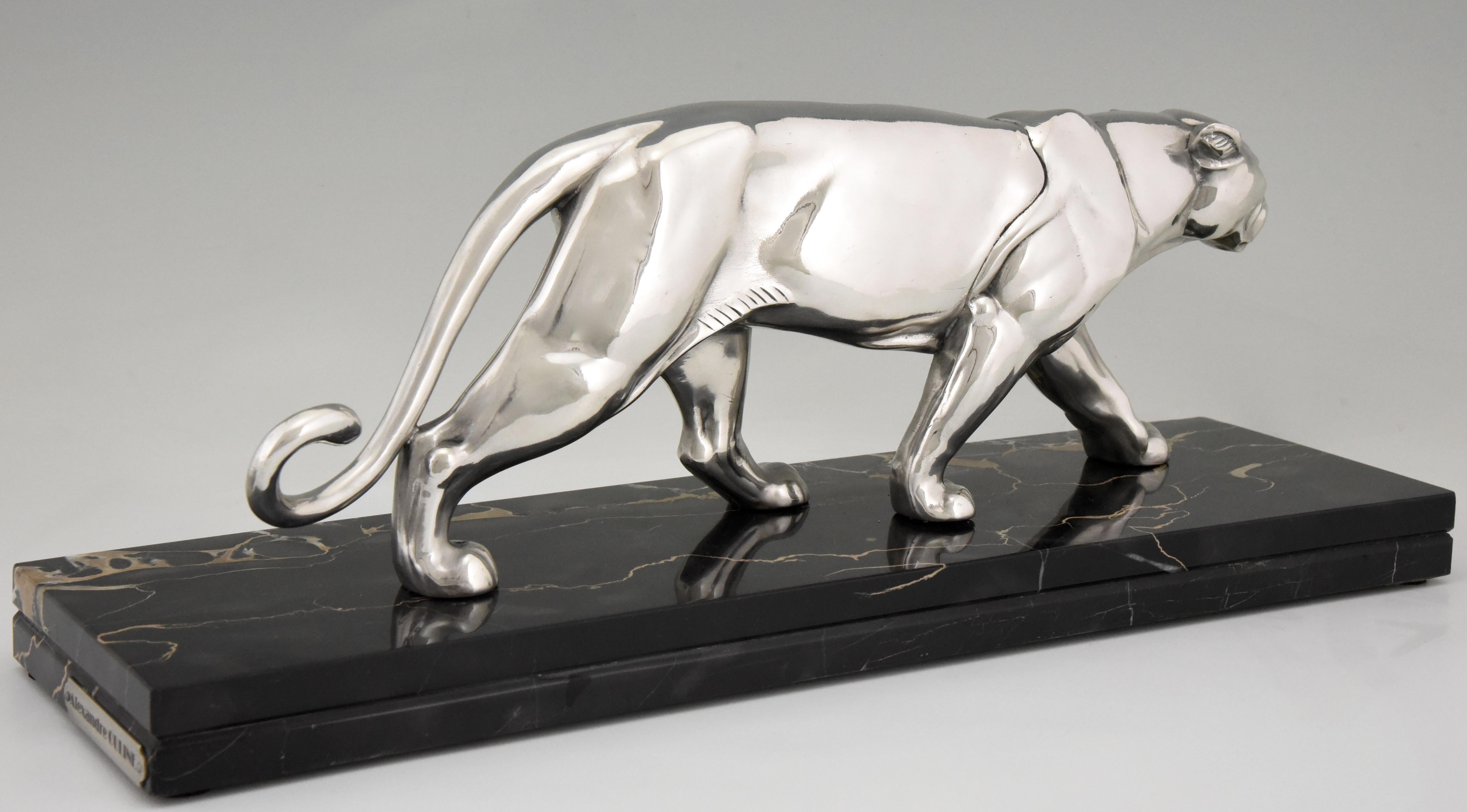 Art Deco Silvered Panther Sculpture Alexandre Ouline, France, 1930 1