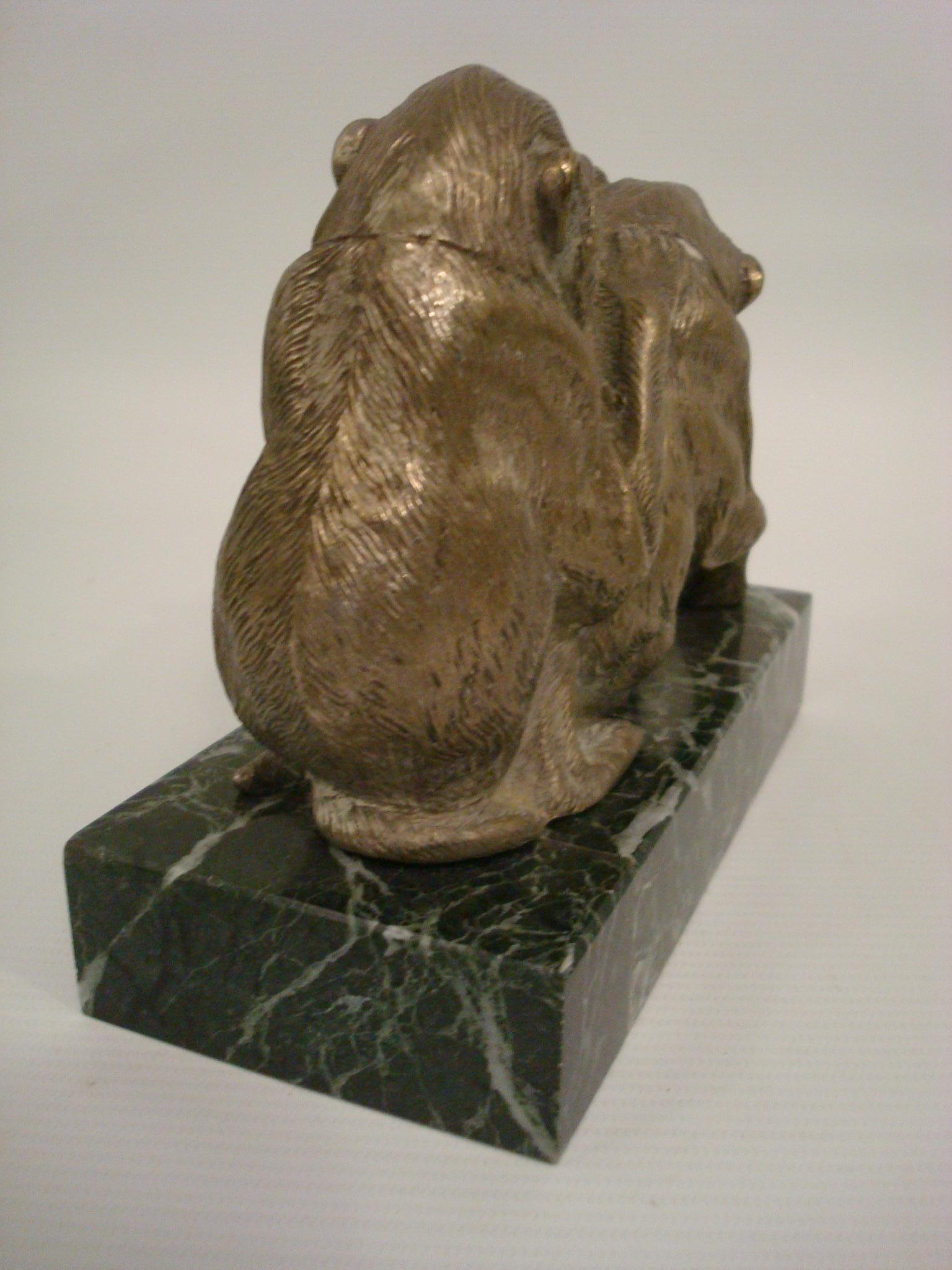 Art Deco Silvered Sculpture of a Group of Monkey's Bookends, France, circa 1925 For Sale 3