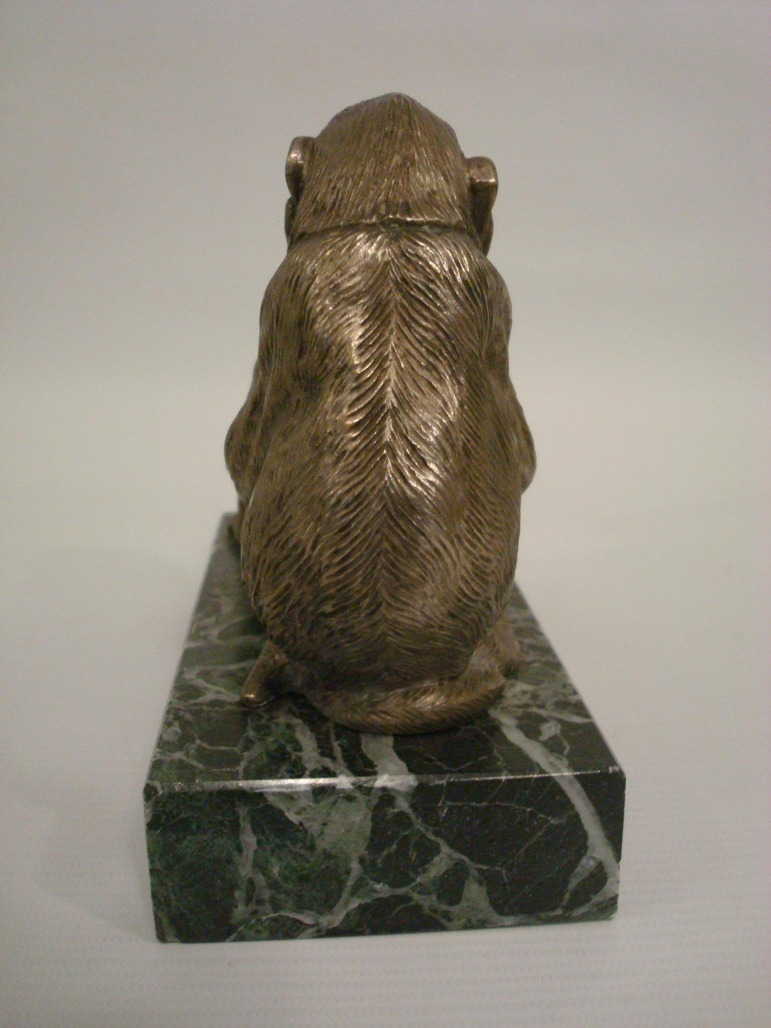 Art Deco Silvered Sculpture of a Group of Monkey's Bookends, France, circa 1925 For Sale 6