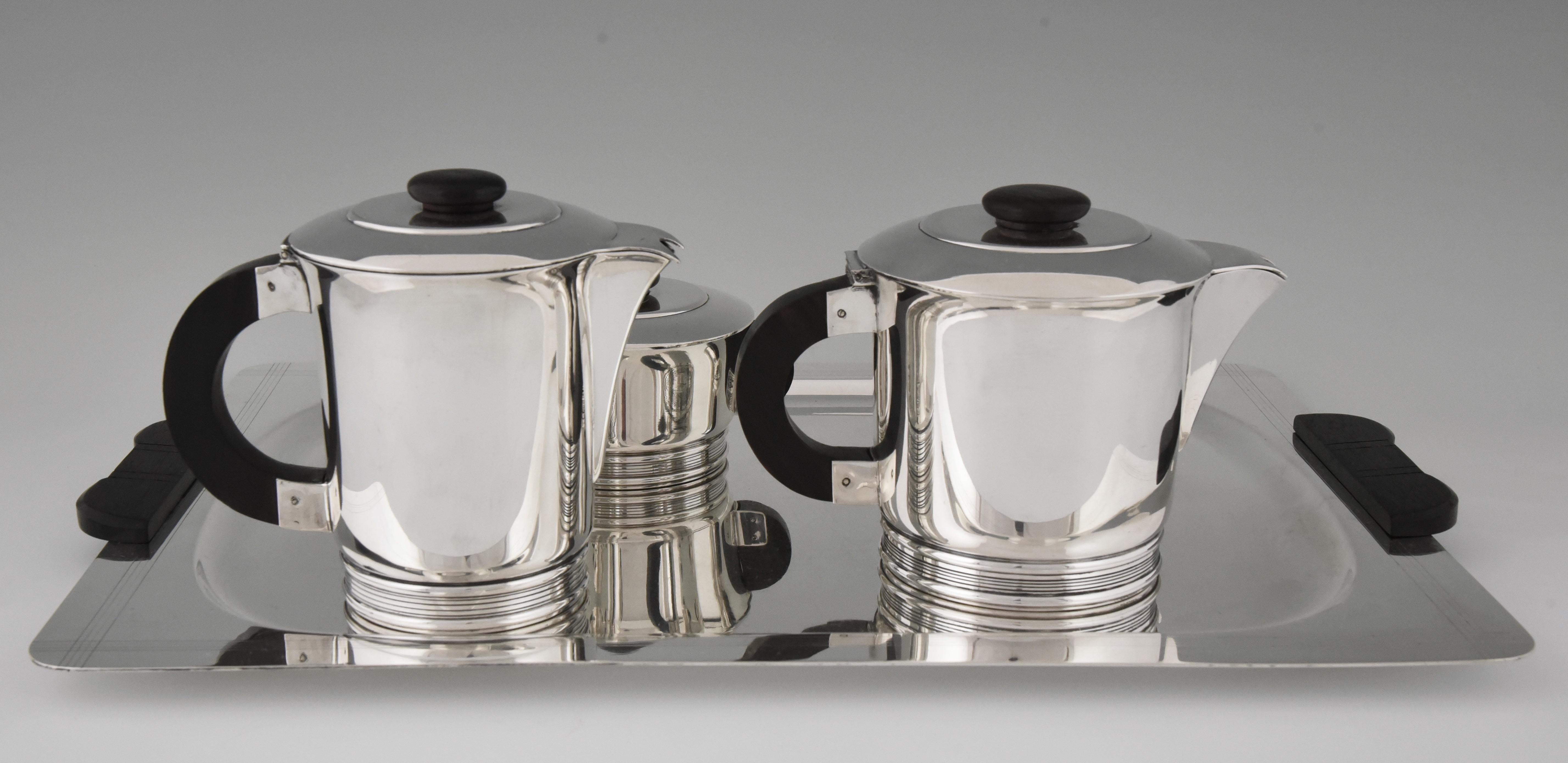 Art Deco Silvered Tea and Coffee, Set of Five Pieces, Ercuis, France, 1925 In Good Condition In Antwerp, BE