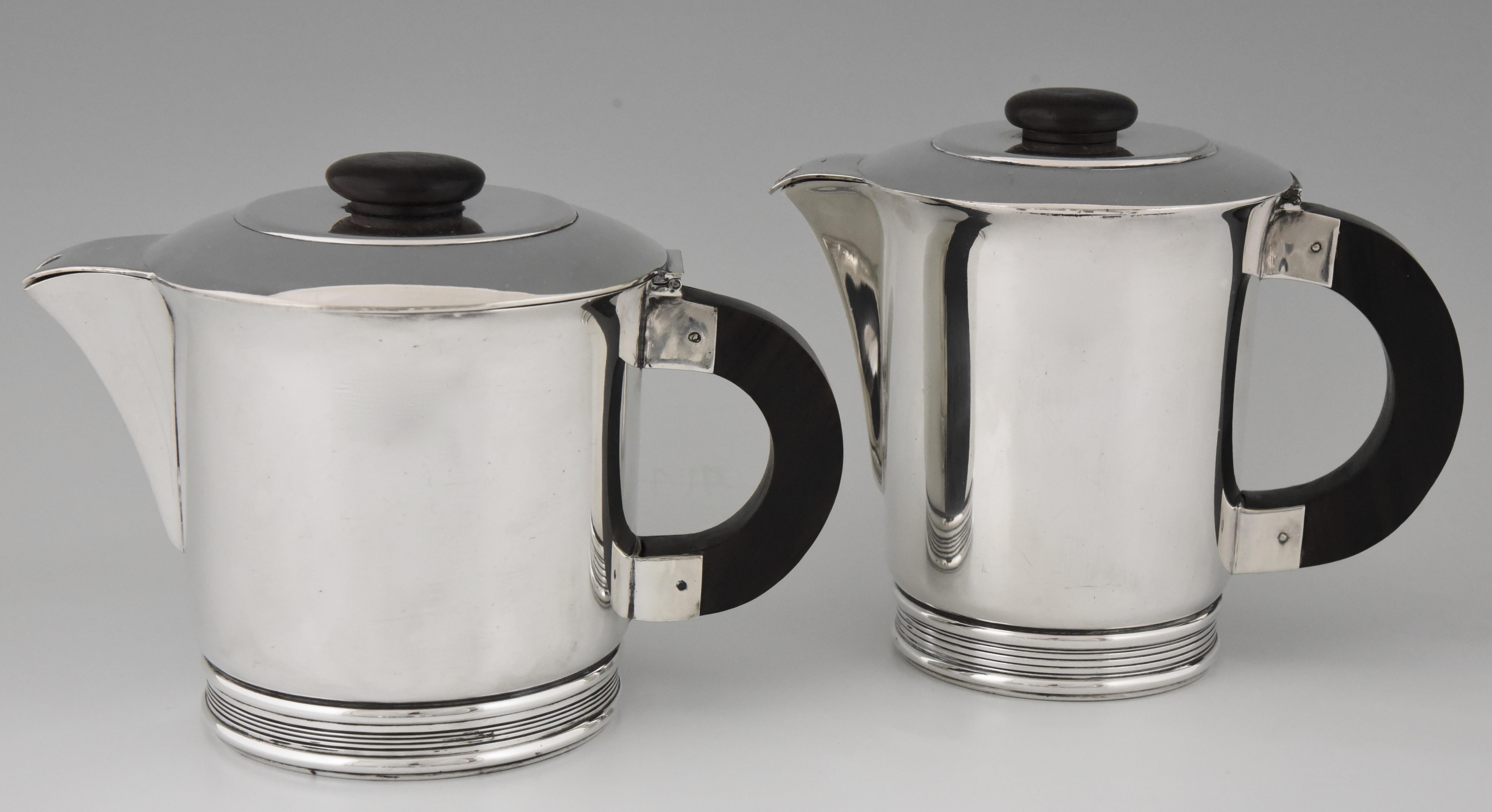 Art Deco Silvered Tea and Coffee, Set of Five Pieces, Ercuis, France, 1925 1