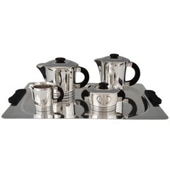Vintage Art Deco Silvered Tea and Coffee, Set of Five Pieces, Ercuis, France, 1925