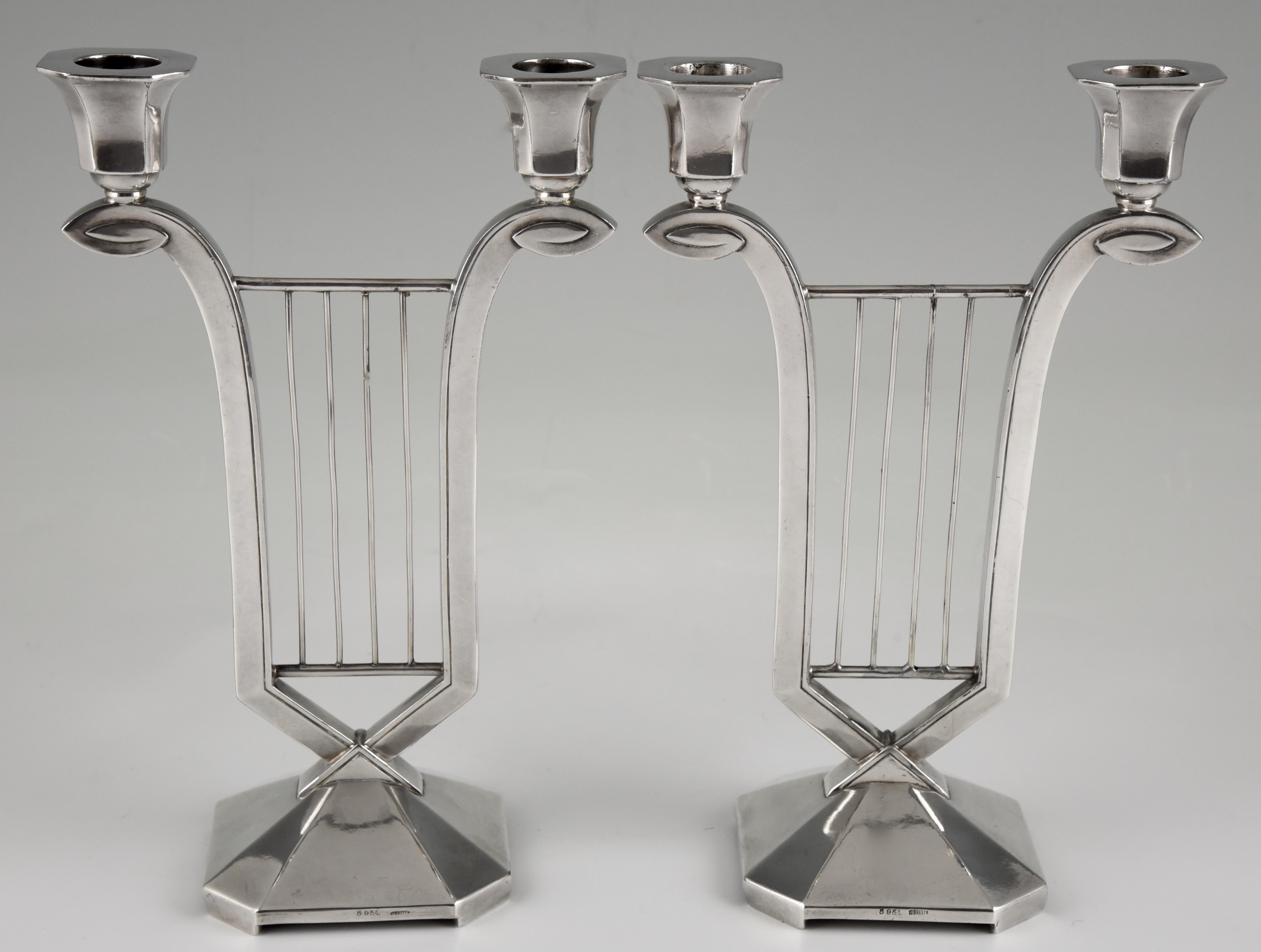 Art Deco Silvered Candelabra Gallia in the Manner of Sue et Mare France In Good Condition In Antwerp, BE