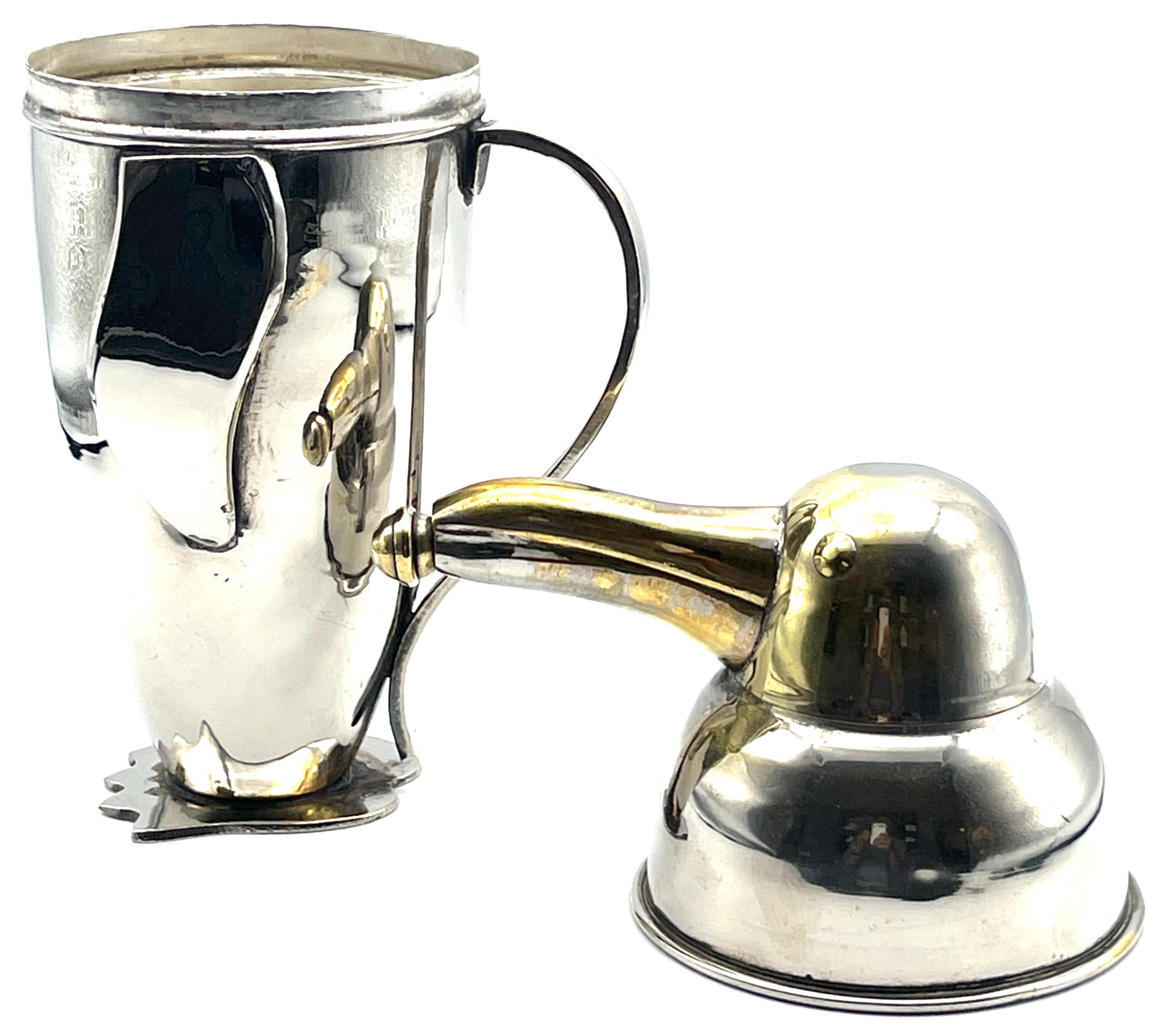 Art Deco Silverplated Brass Penguin Cocktail Shaker, Style of  Emil Schuelke 8