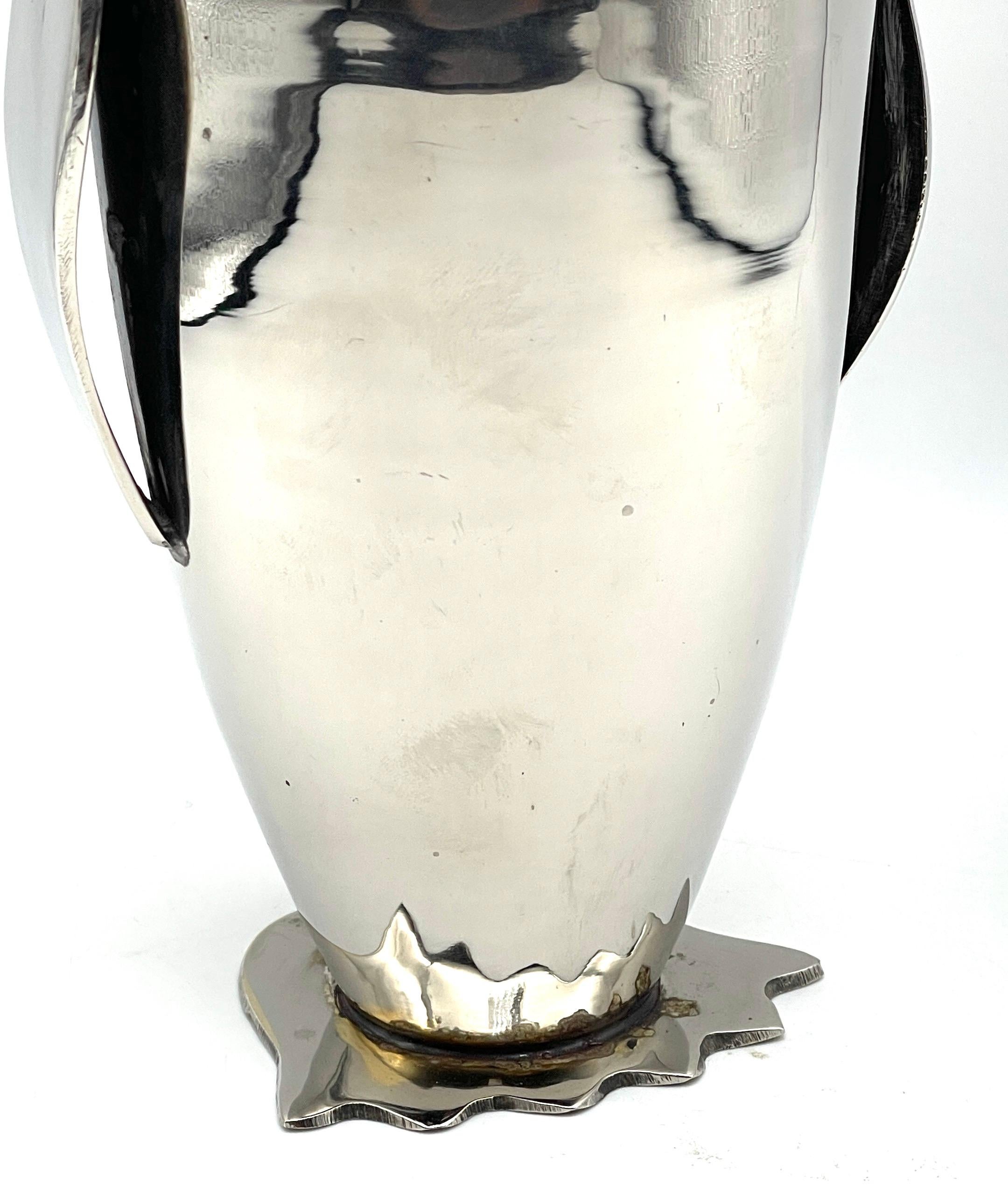Art Deco Silverplated Brass Penguin Cocktail Shaker, Style of  Emil Schuelke 1