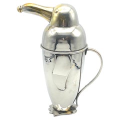 Art Deco Silverplated Brass Penguin Cocktail Shaker, Style of  Emil Schuelke