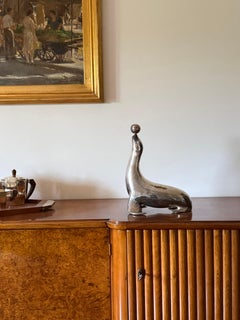 Art deco silverplated brass Seal sculpture, France 1940s