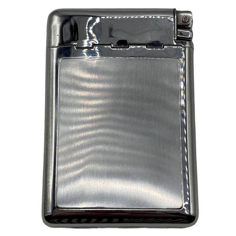 American Art Deco Silvertone Cigarette Case with Built-In Lighter by Royal