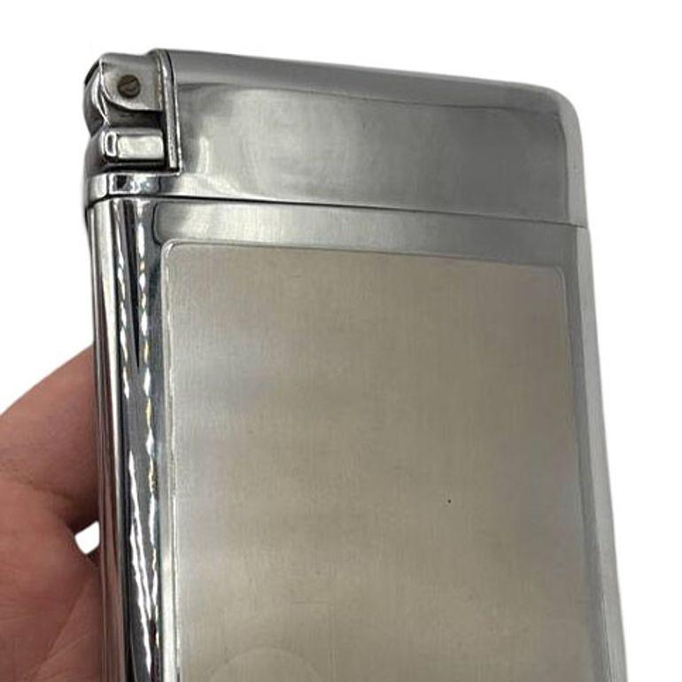 Steel Art Deco Silvertone Cigarette Case with Built-In Lighter by Royal