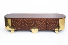 Art Deco Sinatra Media Console in Black Walnut, Brass