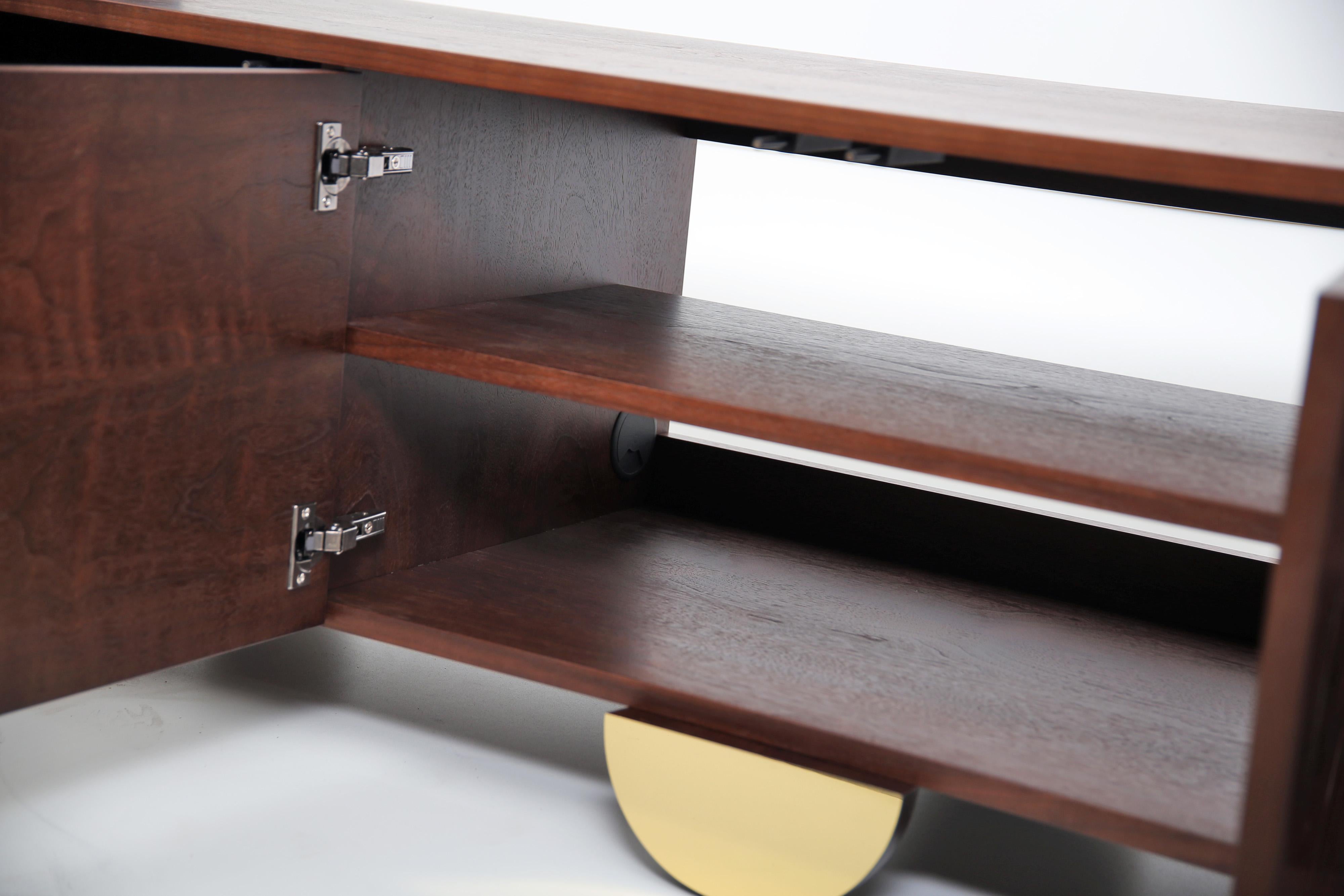 Latvian Art Deco Sinatra Media Console in Black Walnut, Brass For Sale