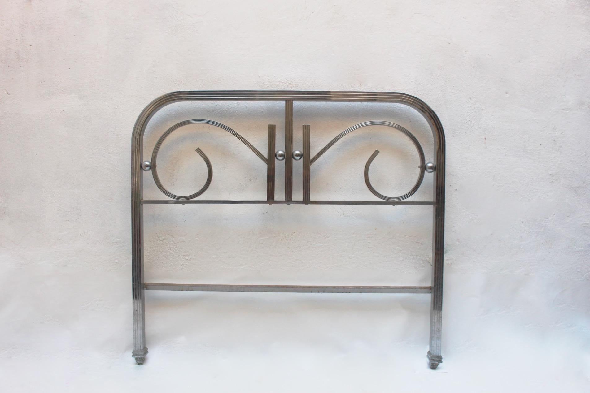 Spanish Art Deco Single Chrome Bed Headboard and Foot Part, 1930s For Sale