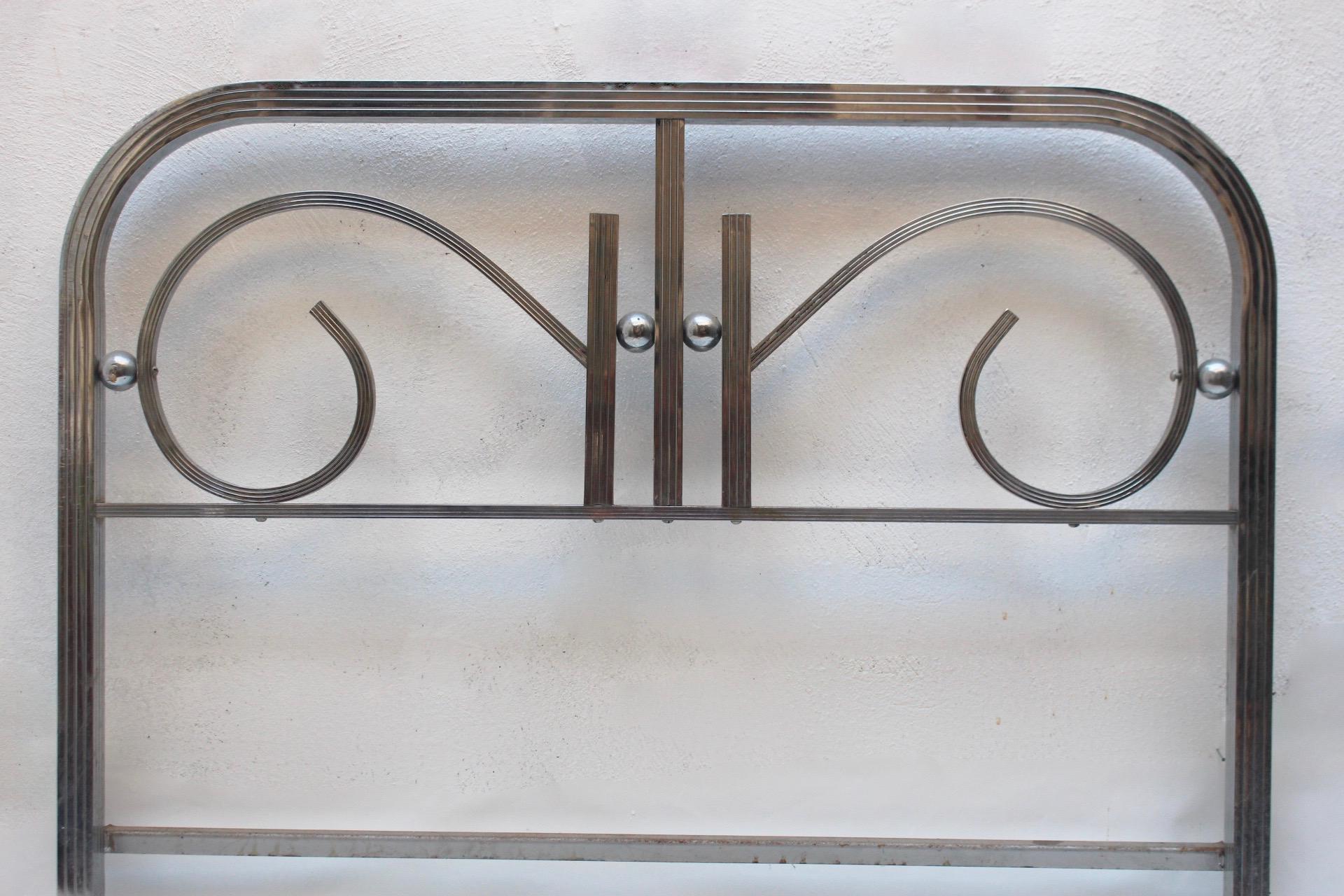 Mid-20th Century Art Deco Single Chrome Bed Headboard and Foot Part, 1930s For Sale