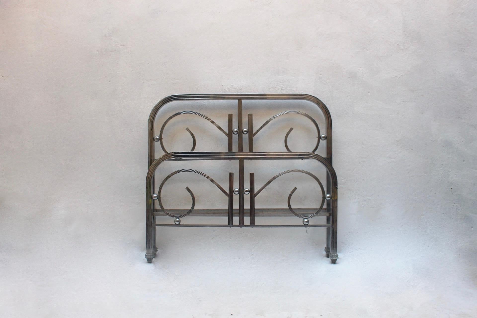 Art Deco Single Chrome Bed Headboard and Foot Part, 1930s For Sale 3