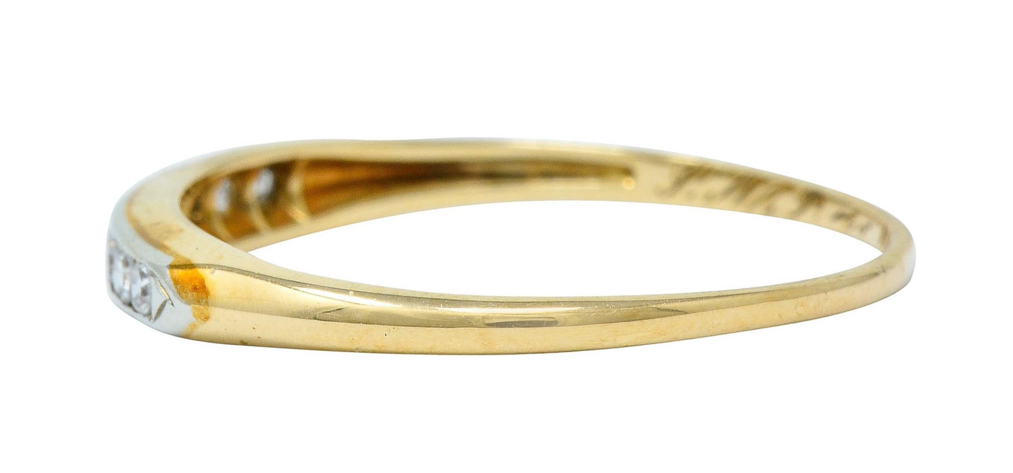 Women's or Men's Art Deco Single Cut Diamond 14 Karat Two-Tone Gold Anniversary Band Ring