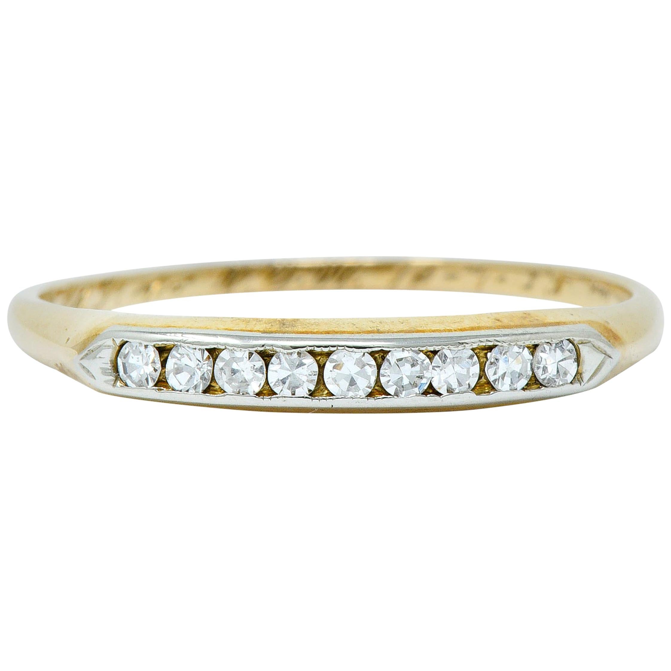 Art Deco Single Cut Diamond 14 Karat Two-Tone Gold Anniversary Band Ring