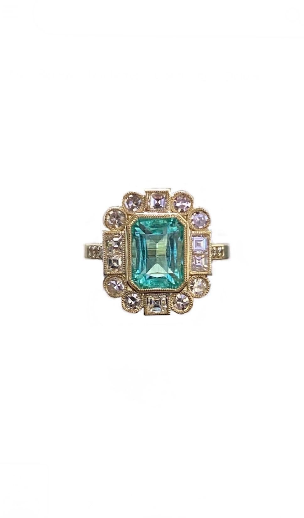 Art Deco Single Cut Diamond Elongated Gia Colombian Emerald Engagement Ring For Sale 6