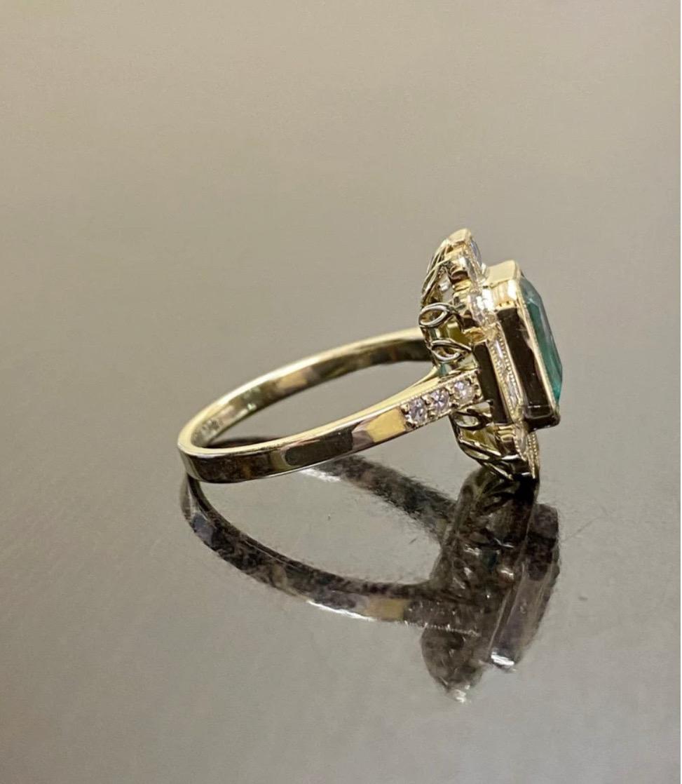 Art Deco Single Cut Diamond Elongated Gia Colombian Emerald Engagement Ring In New Condition For Sale In Los Angeles, CA