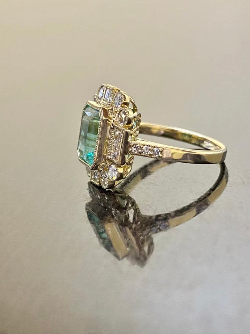 Art Deco Single Cut Diamond Elongated Gia Colombian Emerald Engagement Ring For Sale 2