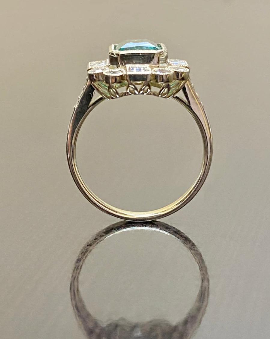 Art Deco Single Cut Diamond Elongated Gia Colombian Emerald Engagement Ring For Sale 4