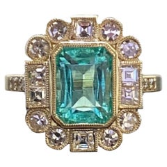 Art Deco Single Cut Diamond Elongated Gia Colombian Emerald Engagement Ring