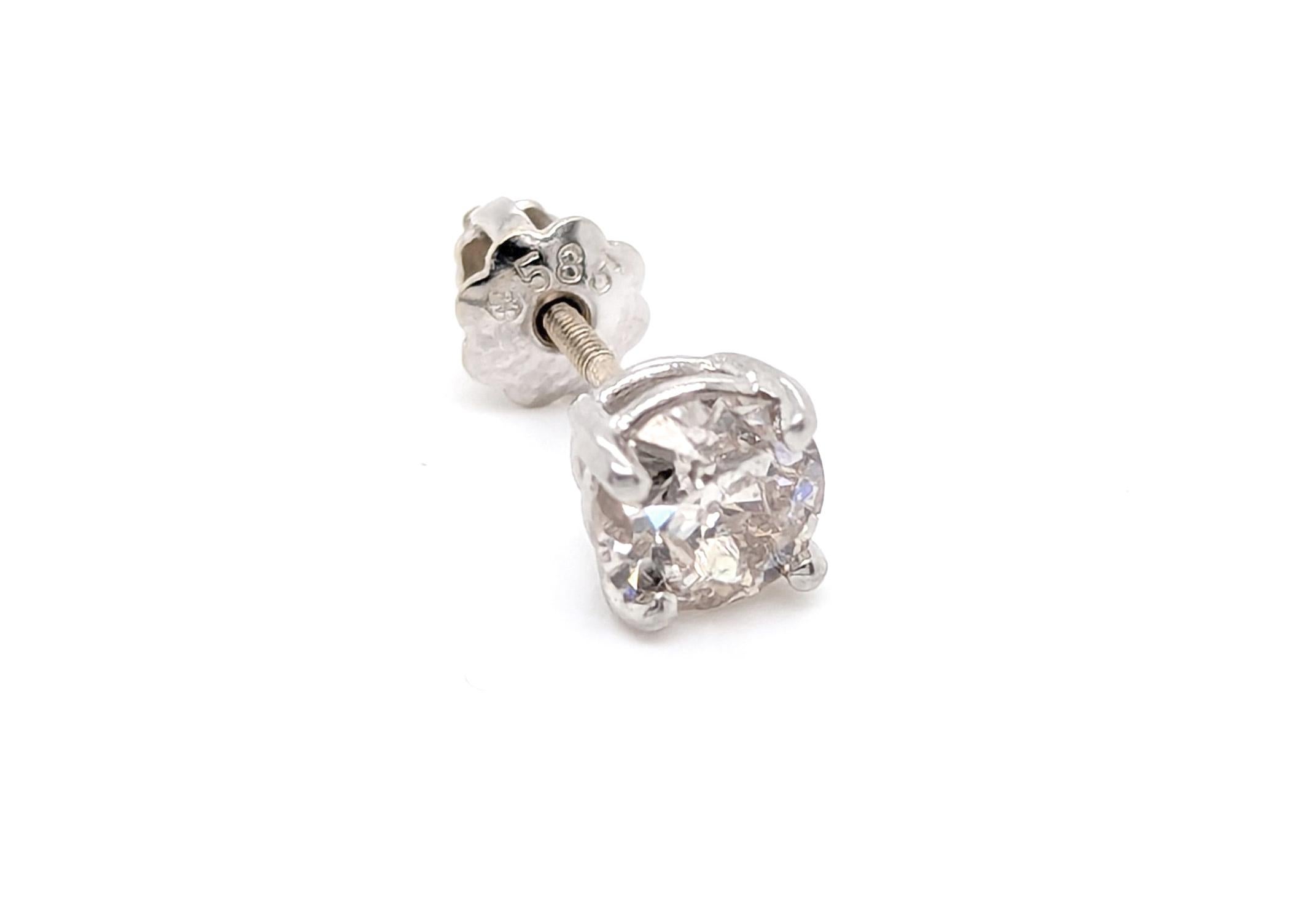 Art Deco Single Diamond Stud Earring .50ct Old European 14K Mined Screwback In Excellent Condition For Sale In Dearborn, MI