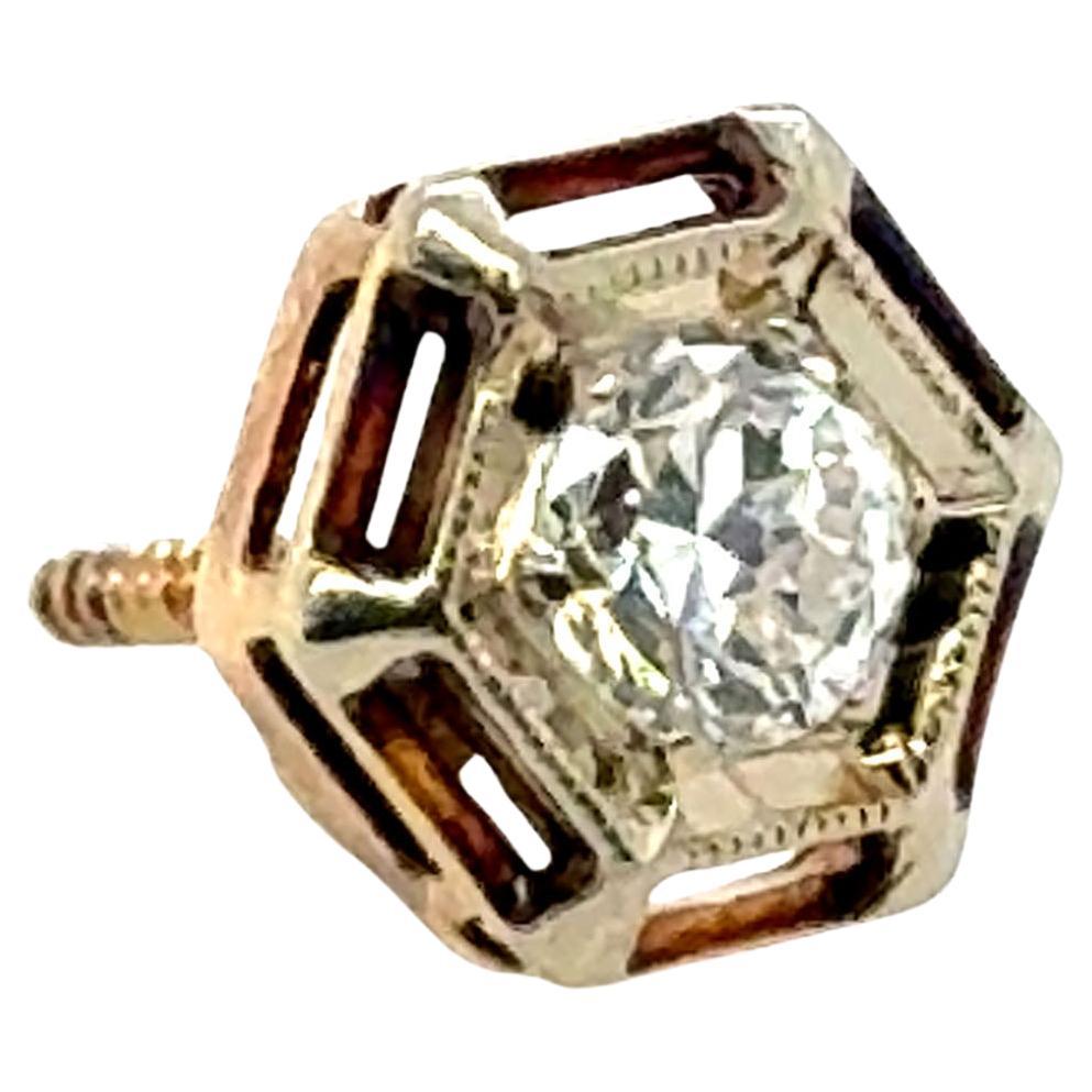 Art Deco Single Diamond Stud Earring Old Euro Mined .20ct Screwback 1920
s For Sale