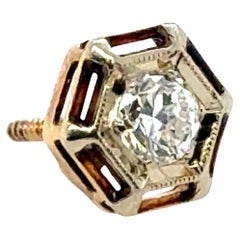 Orecchino con diamante singolo Art Deco Old Euro Mined .20ct Screwback Originale 192