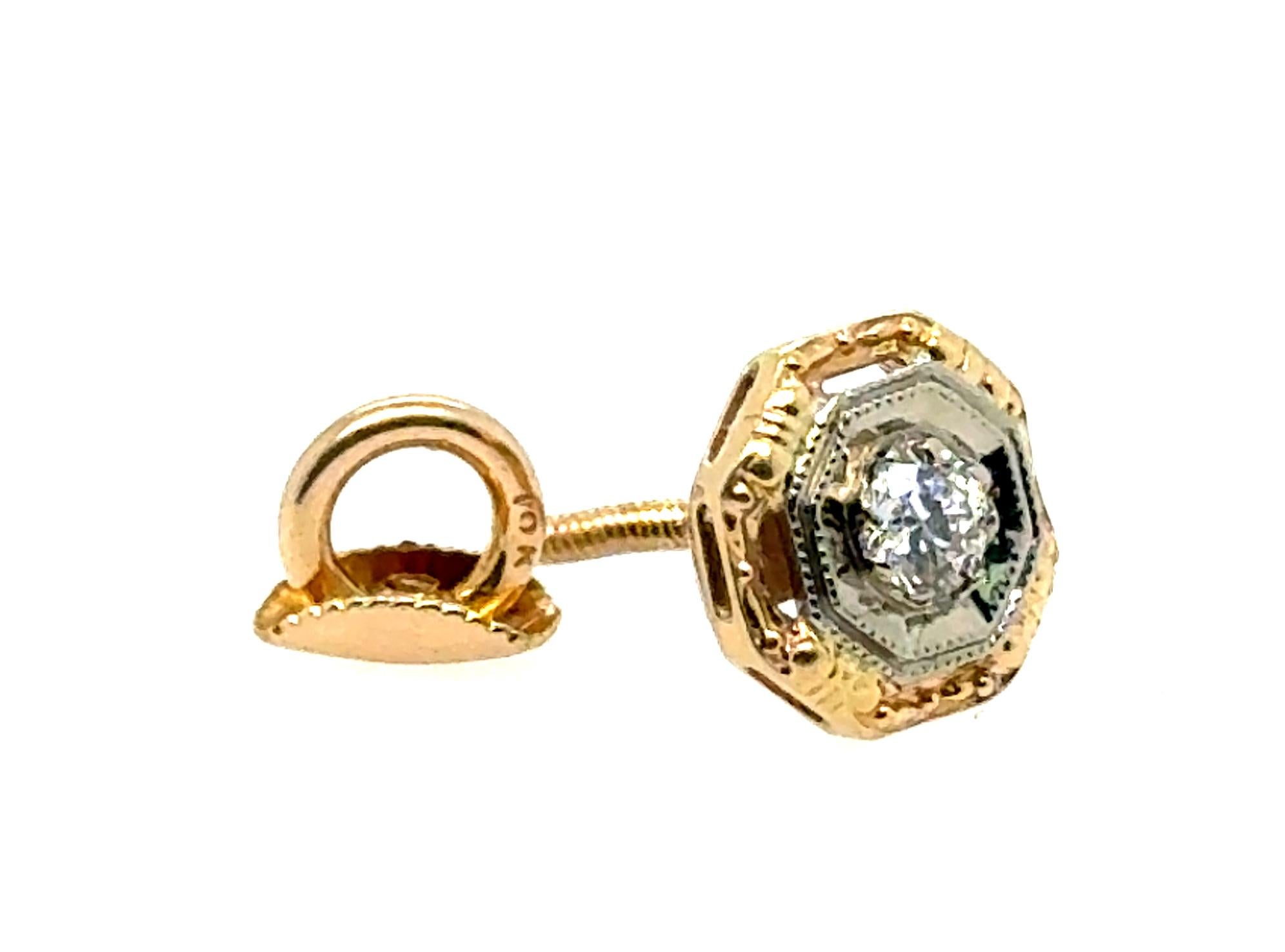 Art déco Art Deco Single Diamond Stud Earring Old European Cut Mined Screwback Original en vente