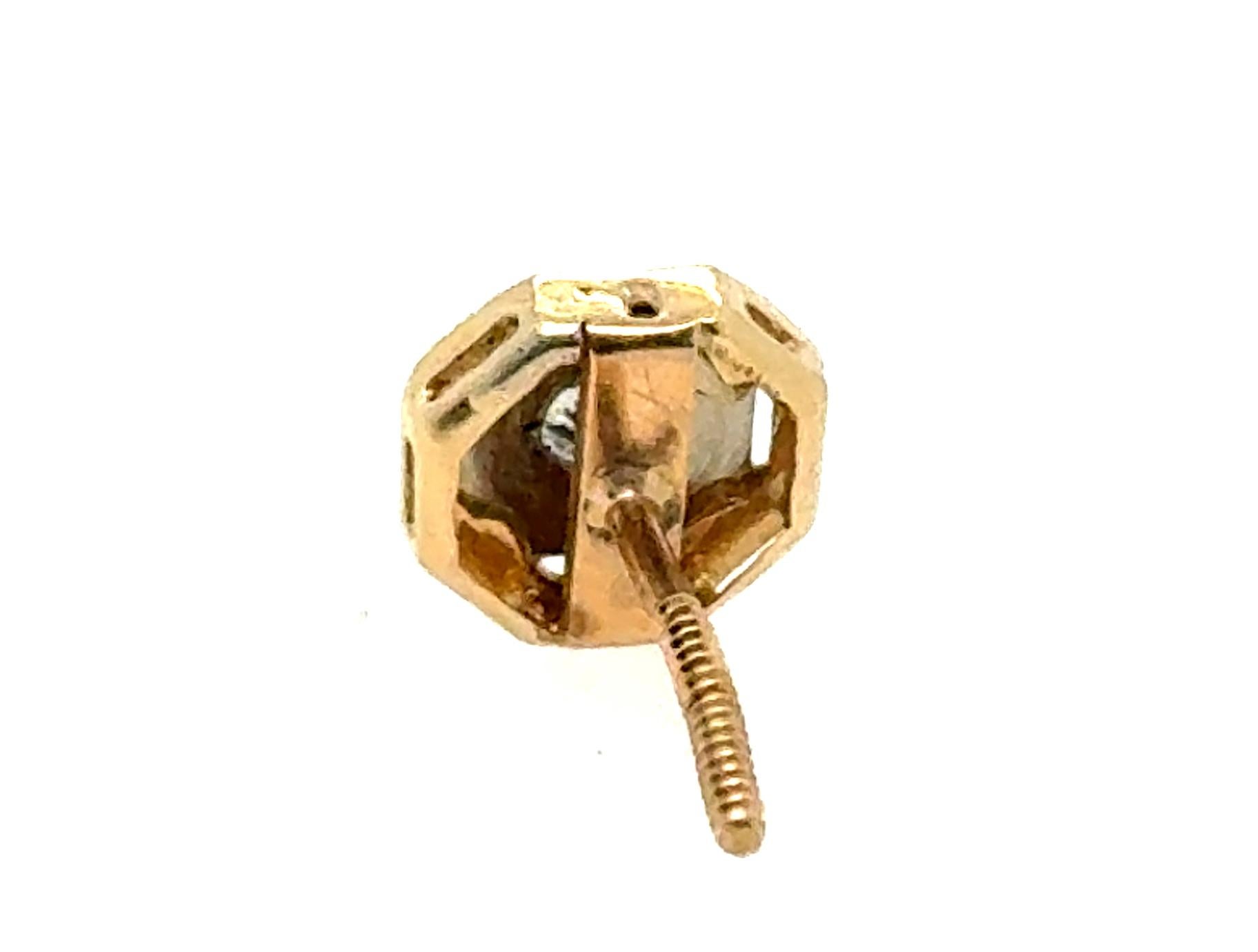 Art Deco Single Diamond Stud Earring Old European Cut Mined Screwback Original Excellent état - En vente à Dearborn, MI