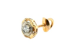 Art Deco Ein einzelner Diamant-Ohrstecker im alteuropäischen Schliff Mined Screwback Original