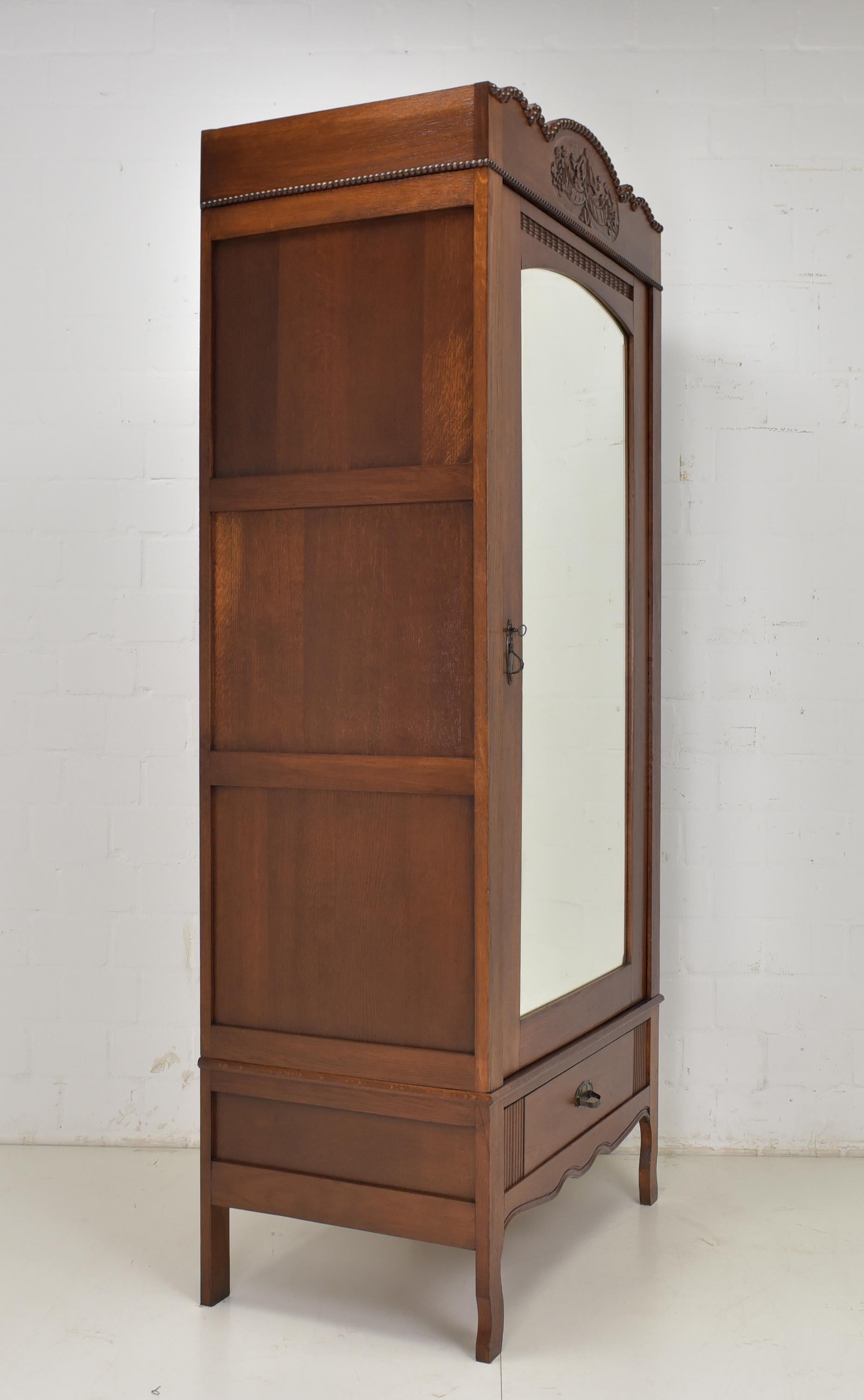 Art Deco Single Door Wardrobe / Floorboard Narrow in Oak, 1930 4