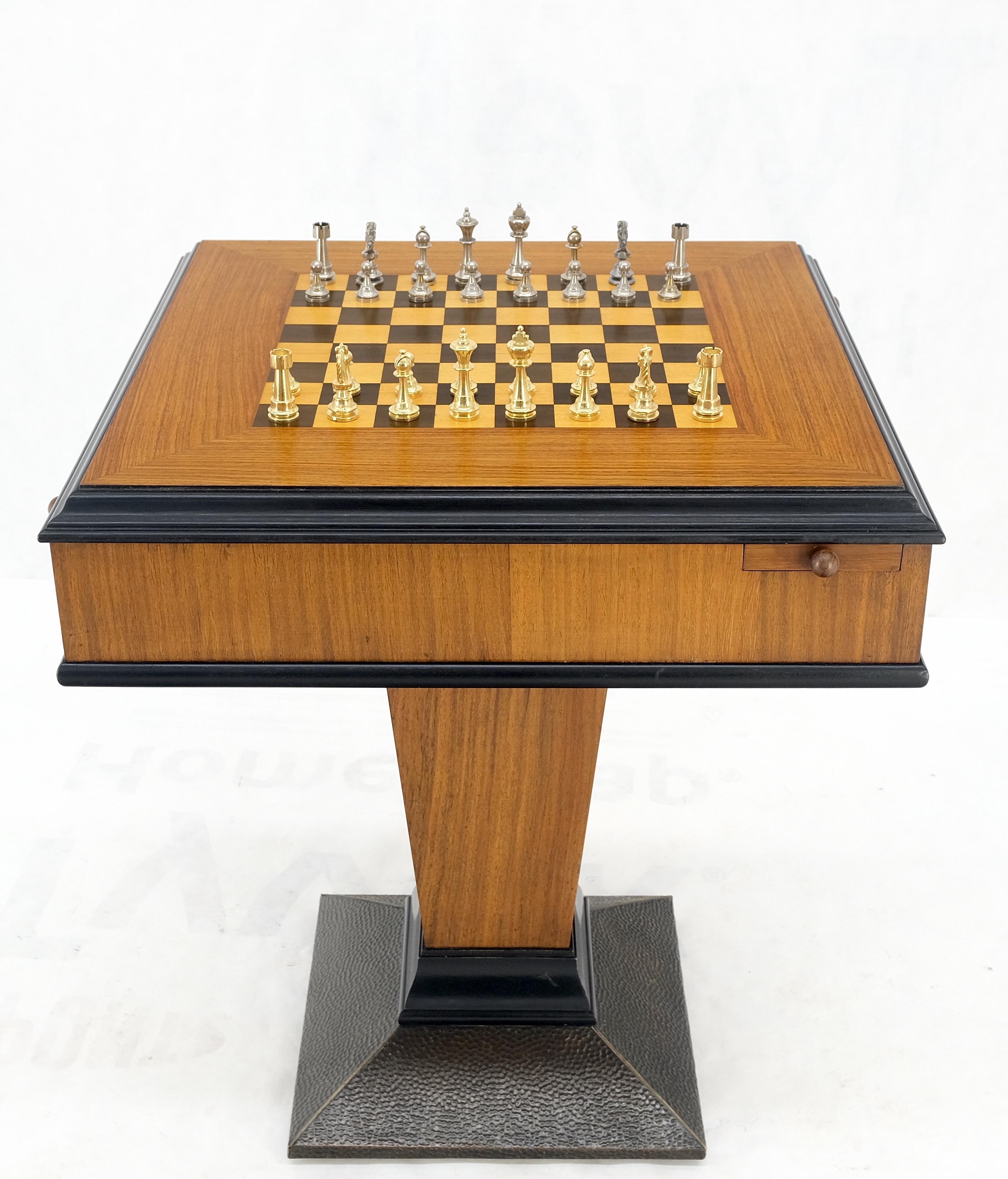 Art Deco Single Pedestal Square Game Table Pull Out Trays Chess Board Set Mint! For Sale 1