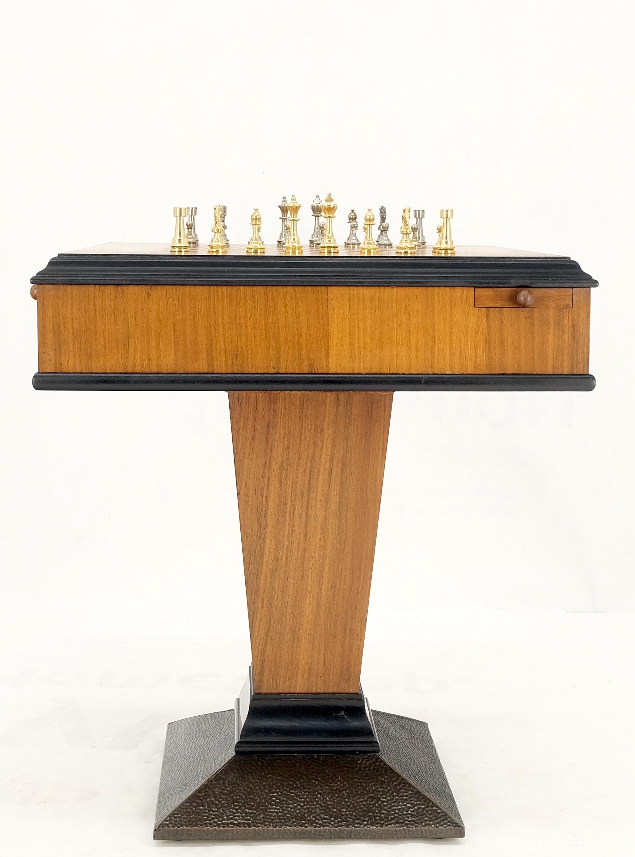 Art Deco Single Pedestal Square Game Table Pull Out Trays Chess Board Set Mint! For Sale 2